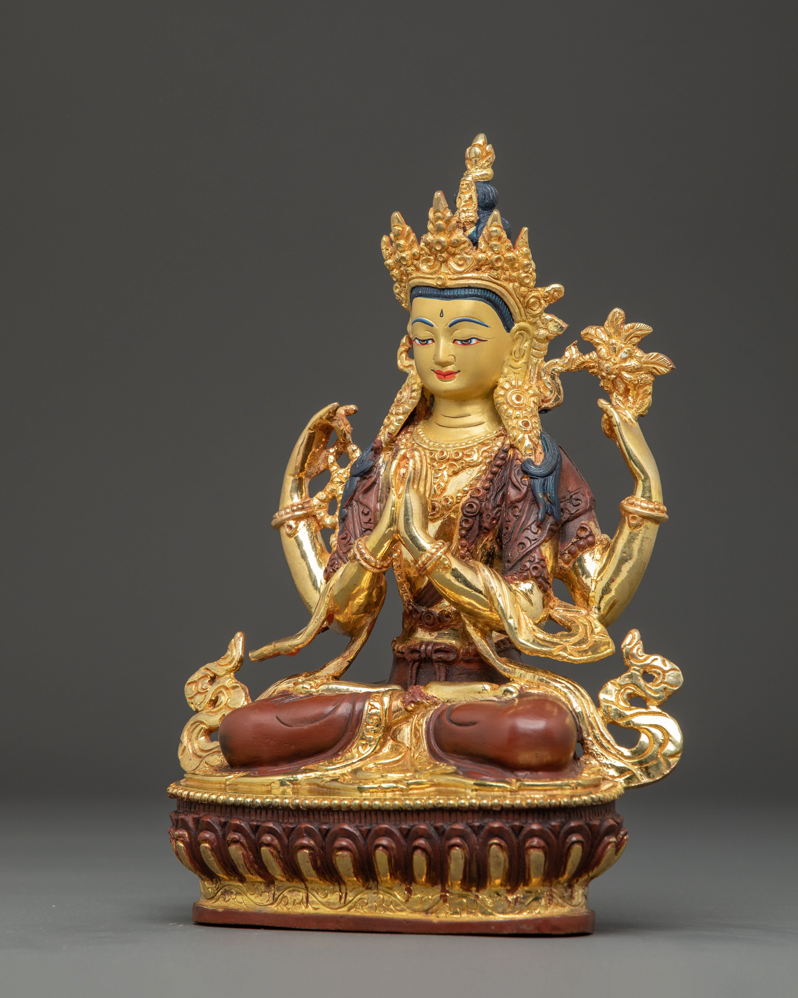 Handcrafted Copper Statue of Chenrezig Bodhisattva | Avalokiteshvara Figurine