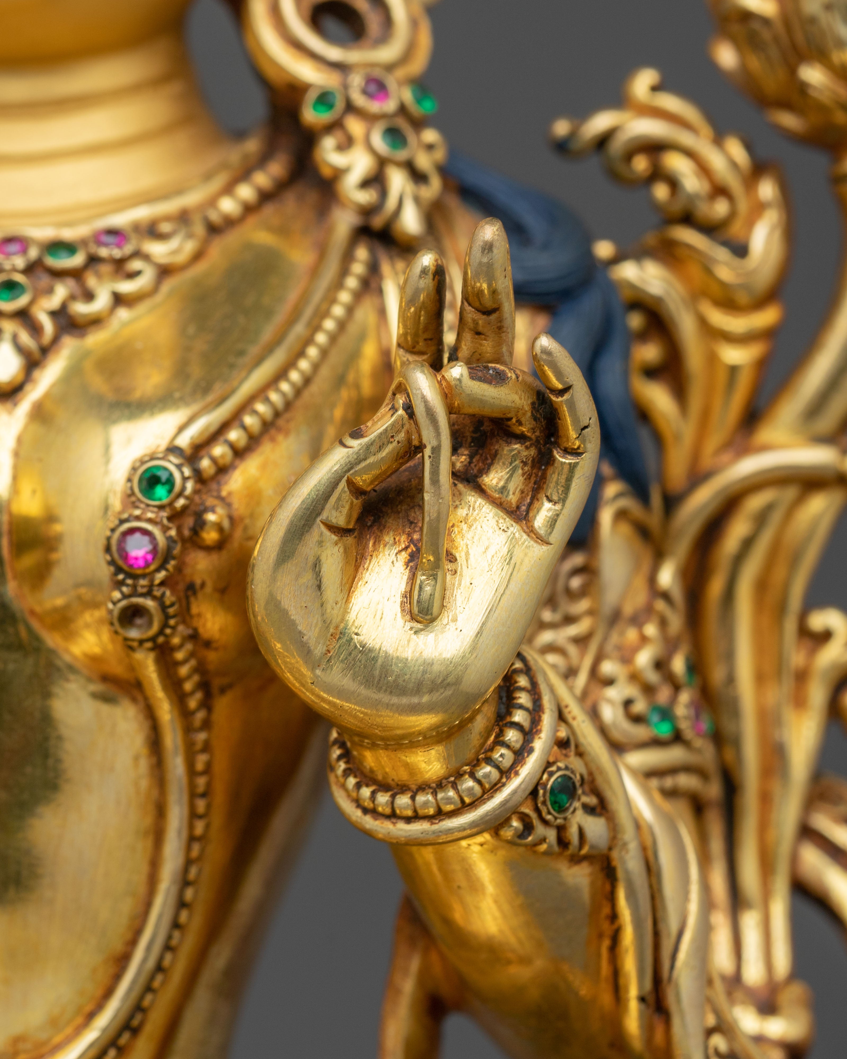 Green Tara 24K Gold Gilded Sculpture | Buddhist Protector