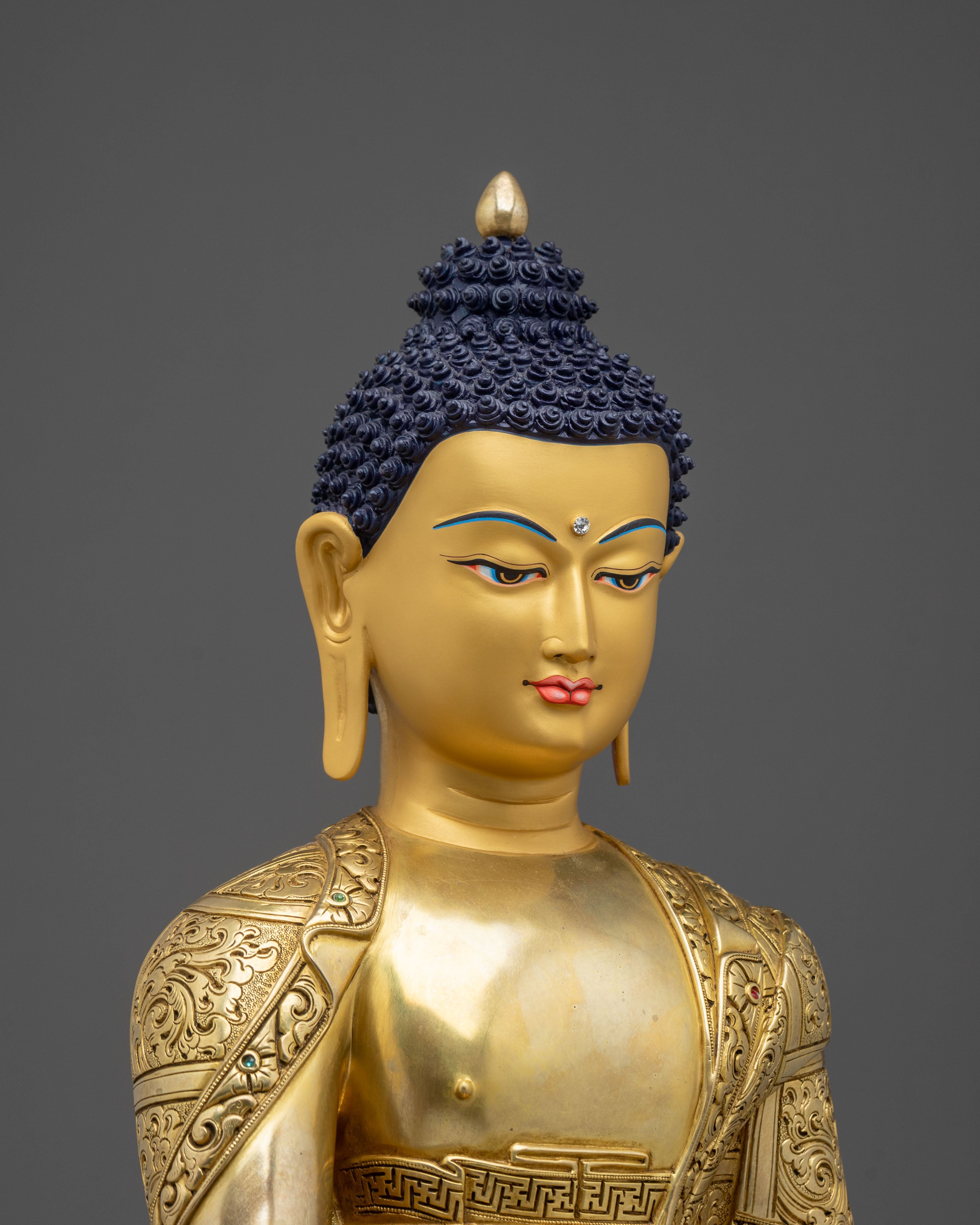 Shakyamuni Buddha 24K Fire Gold Gilded Statue: Meditation Decor