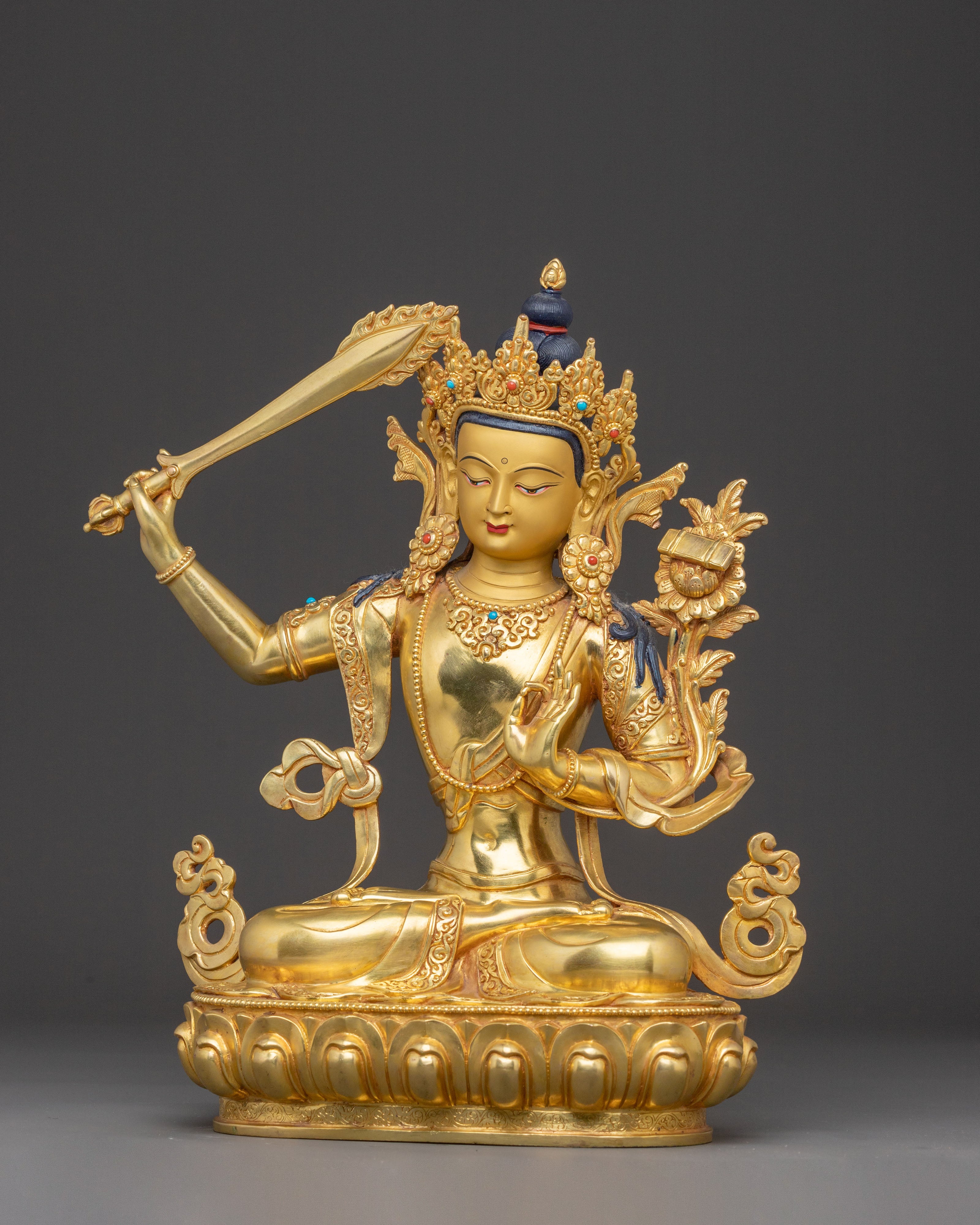 24K Gilded Manjushri Blessing Statue