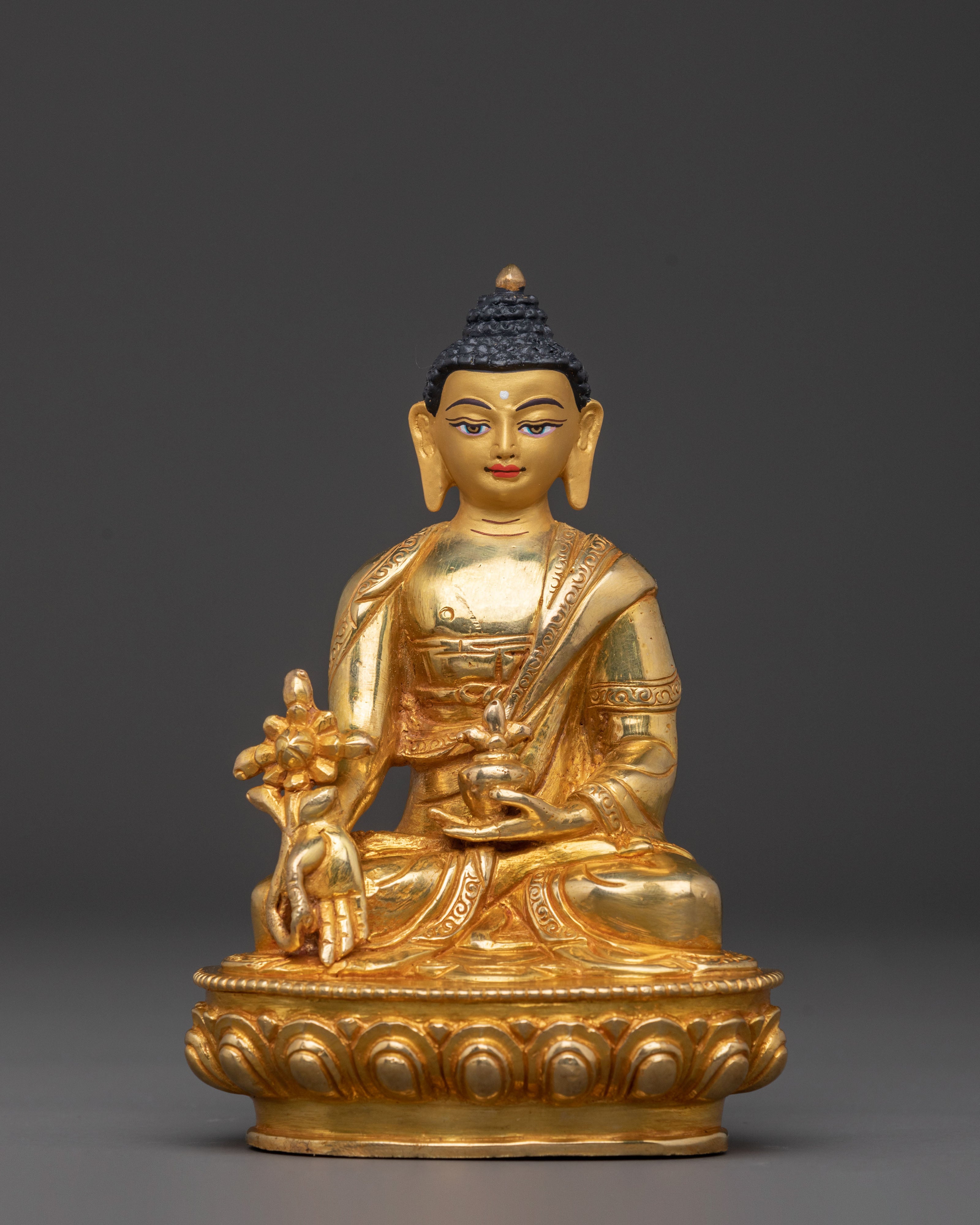 Medicine Buddha Gold Gilded Sacred Statue - Radiant Healing Art