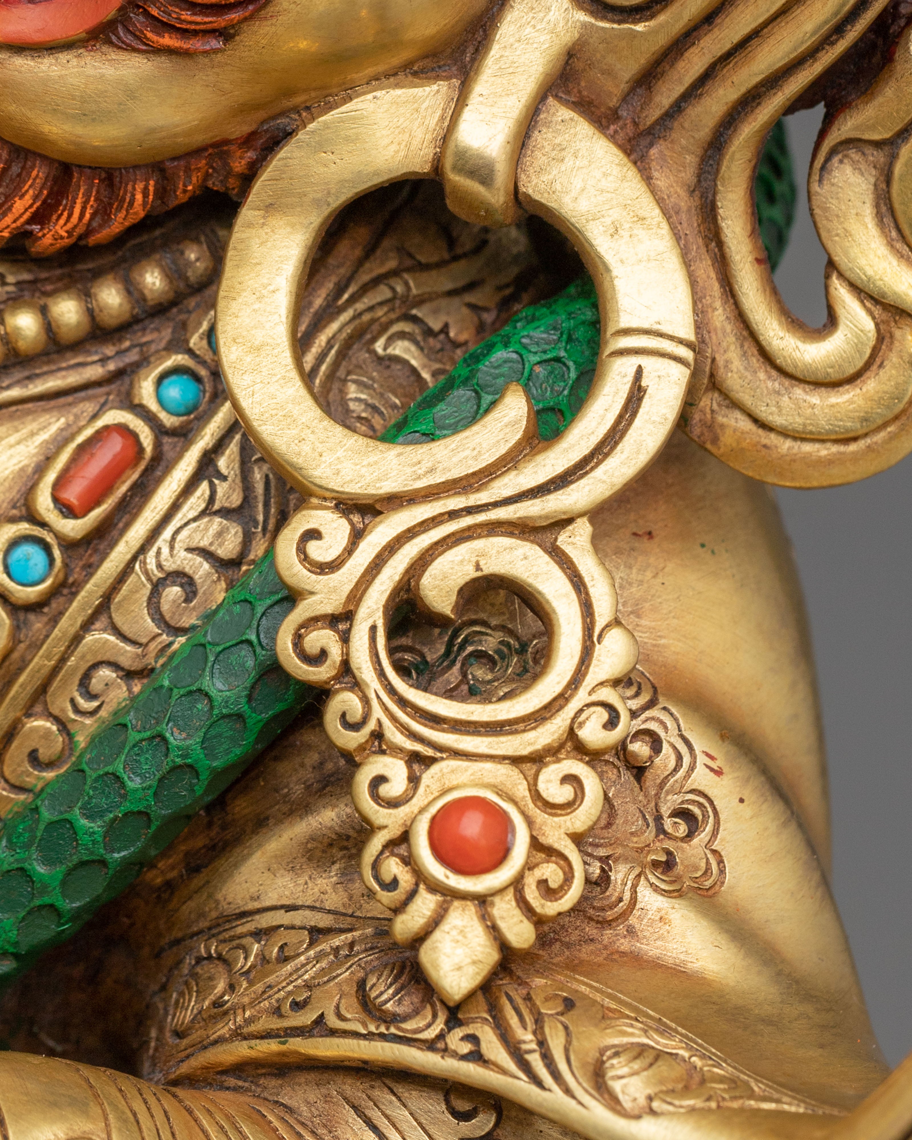 24K Gold Gilded Copper Mahakala Bernakchen Statue | Vajrayana Protector