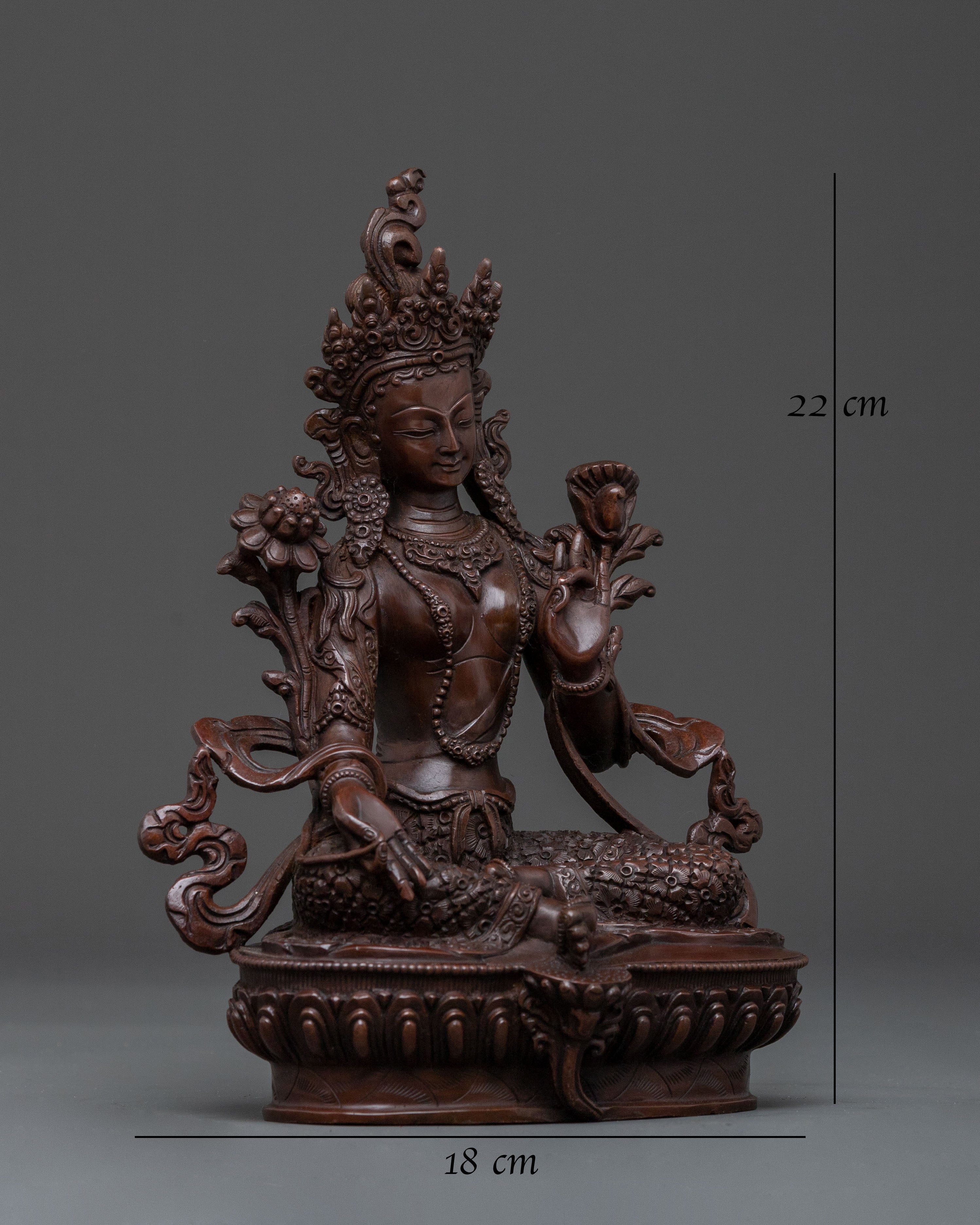 Green Tara Statue | Serene Oxidized Copper Figure