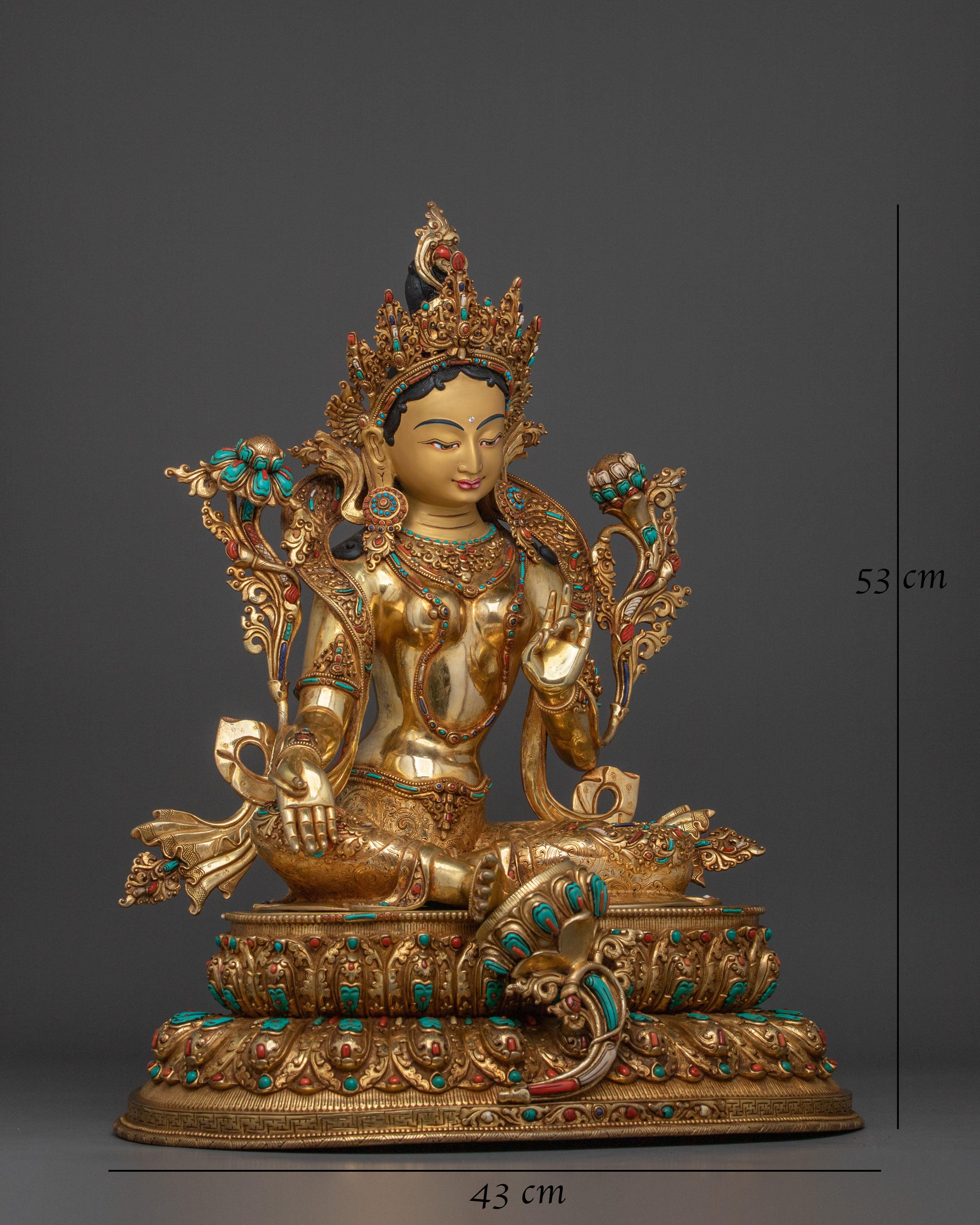 Goddess of Compassion: Green 24K Gold Glided Tara Statue