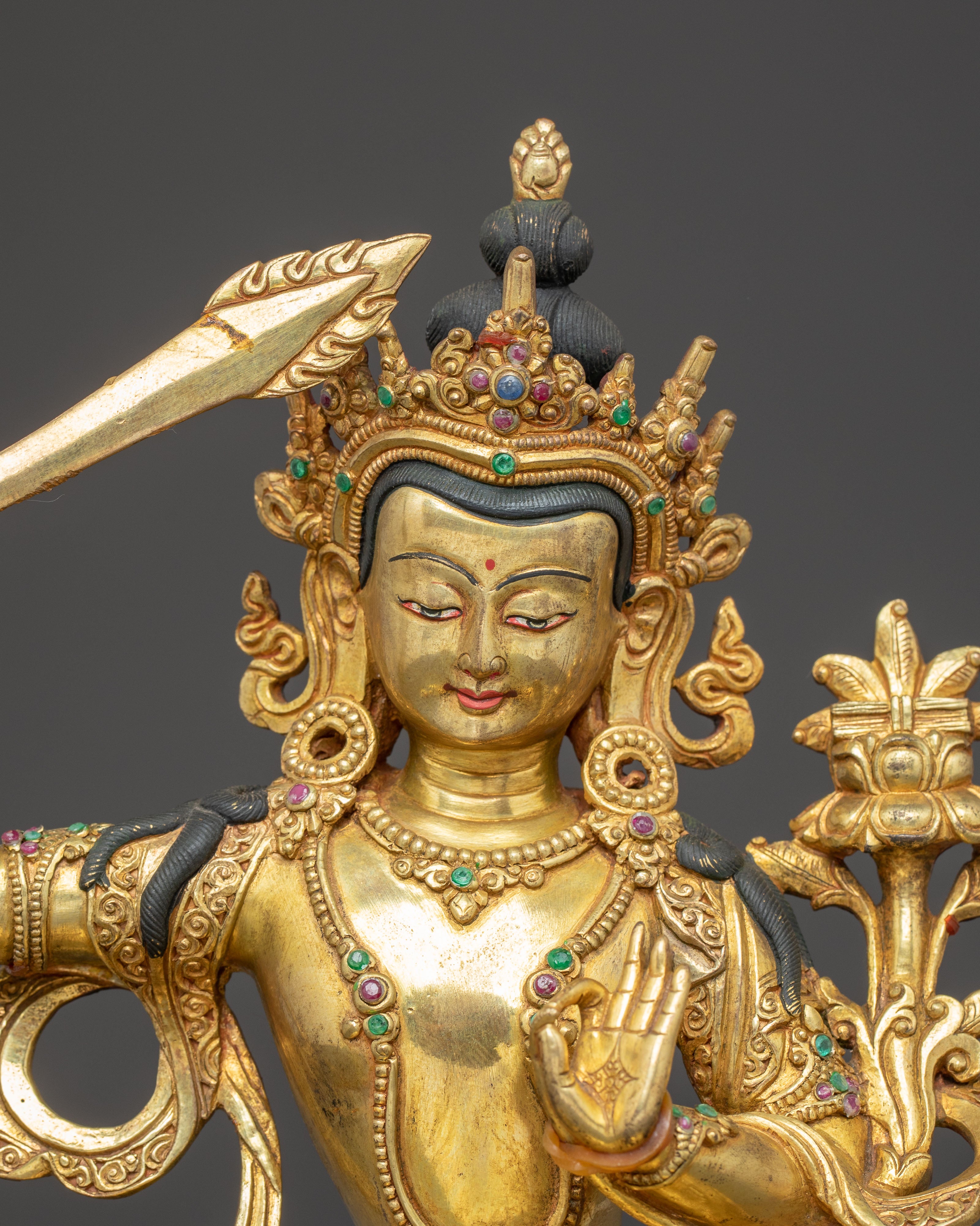Handmade Manjushri Copper Body Statue | Himalayan Buddhist Decor