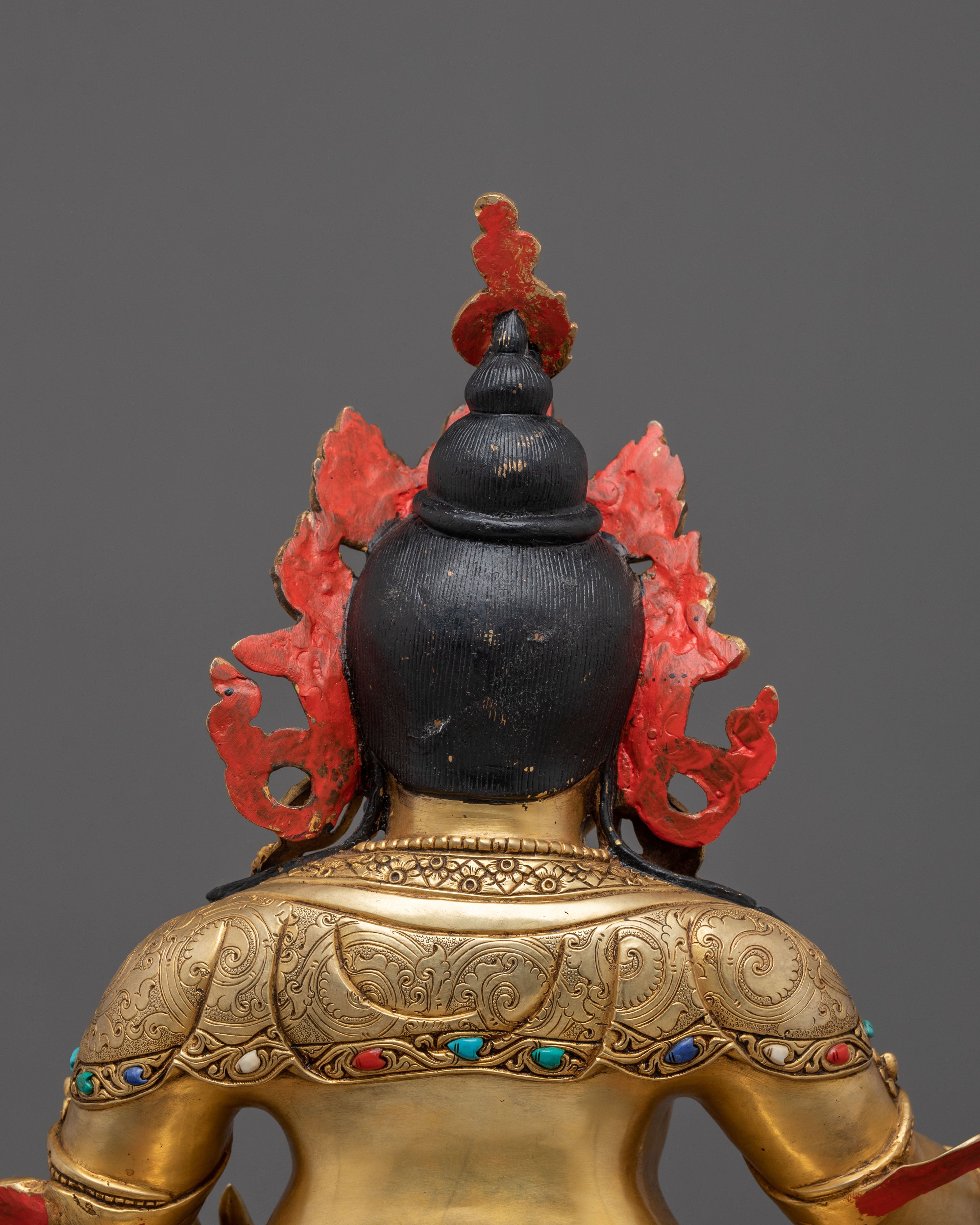 Dzambhala Statue on a Throne | Fire Gold Gilded Figurine