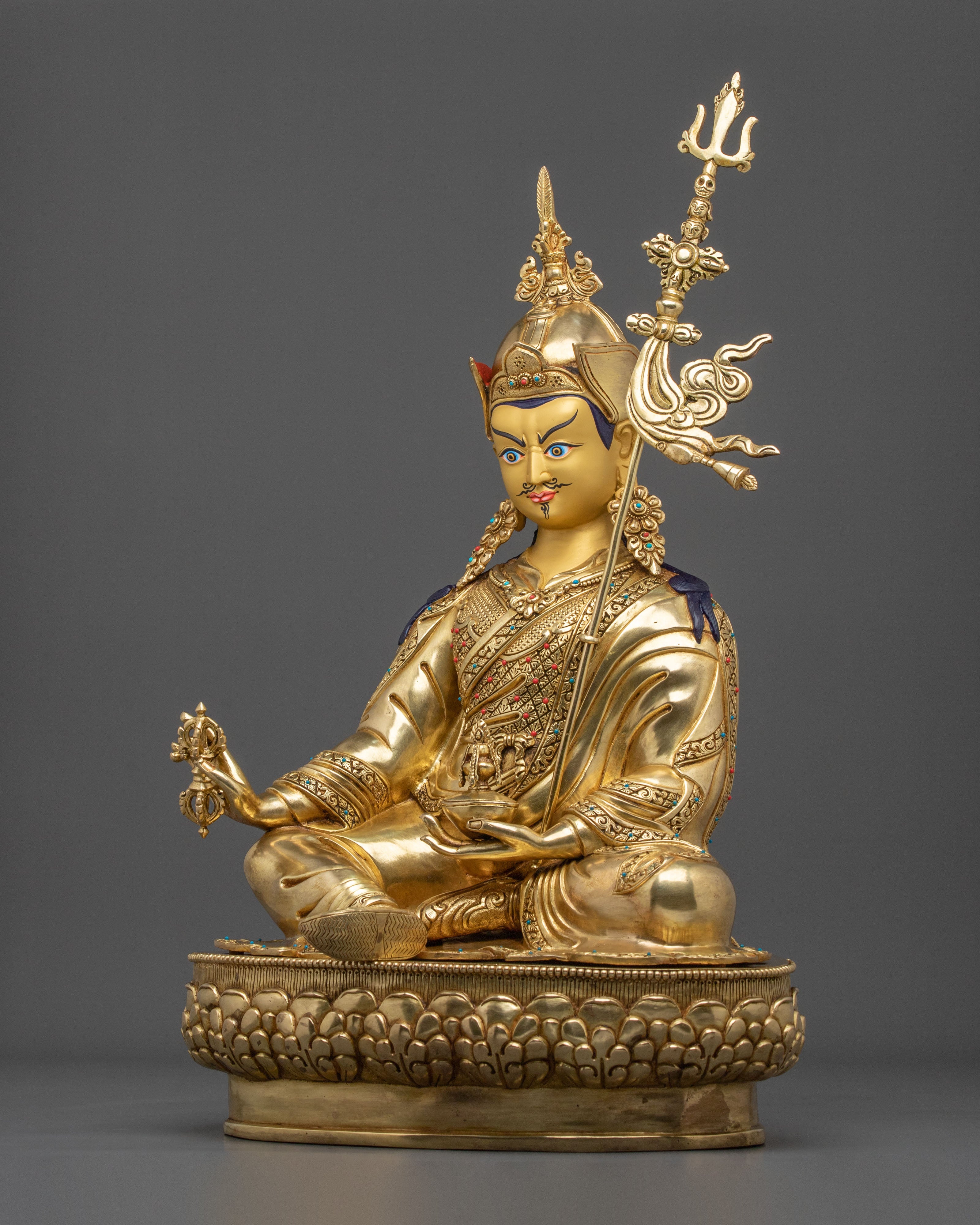 Guru Rinpoche Sculpture | 24K Gold Coated Enlightenment Figurine