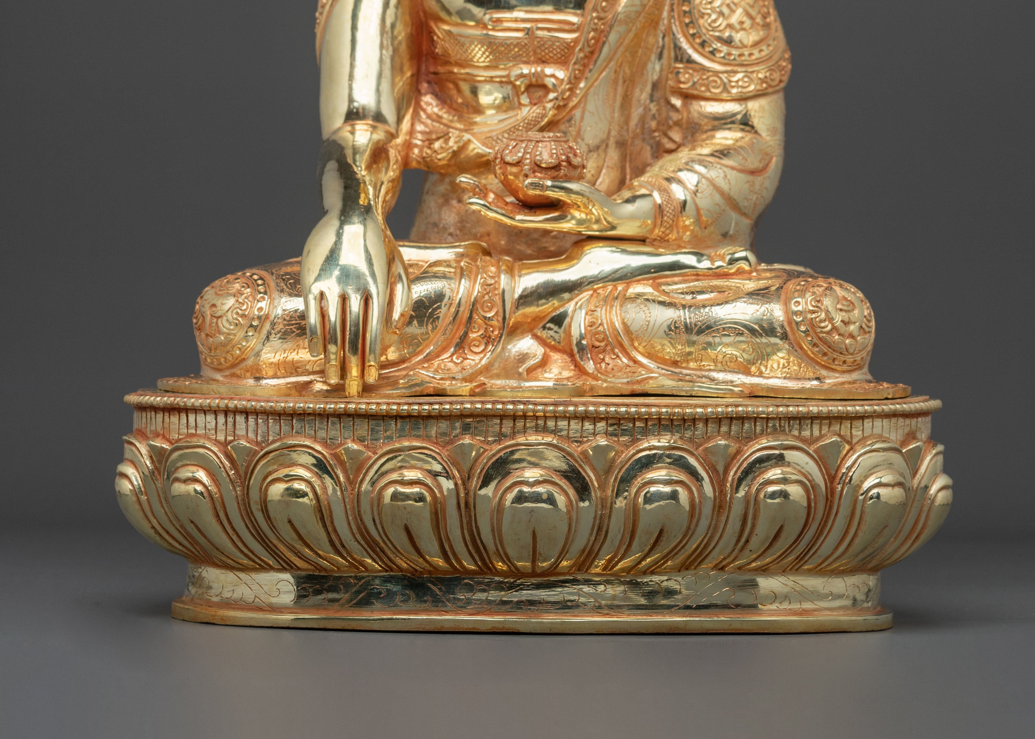 Elegant Shakyamuni Buddha Sculpture | 24K Gold Gilded