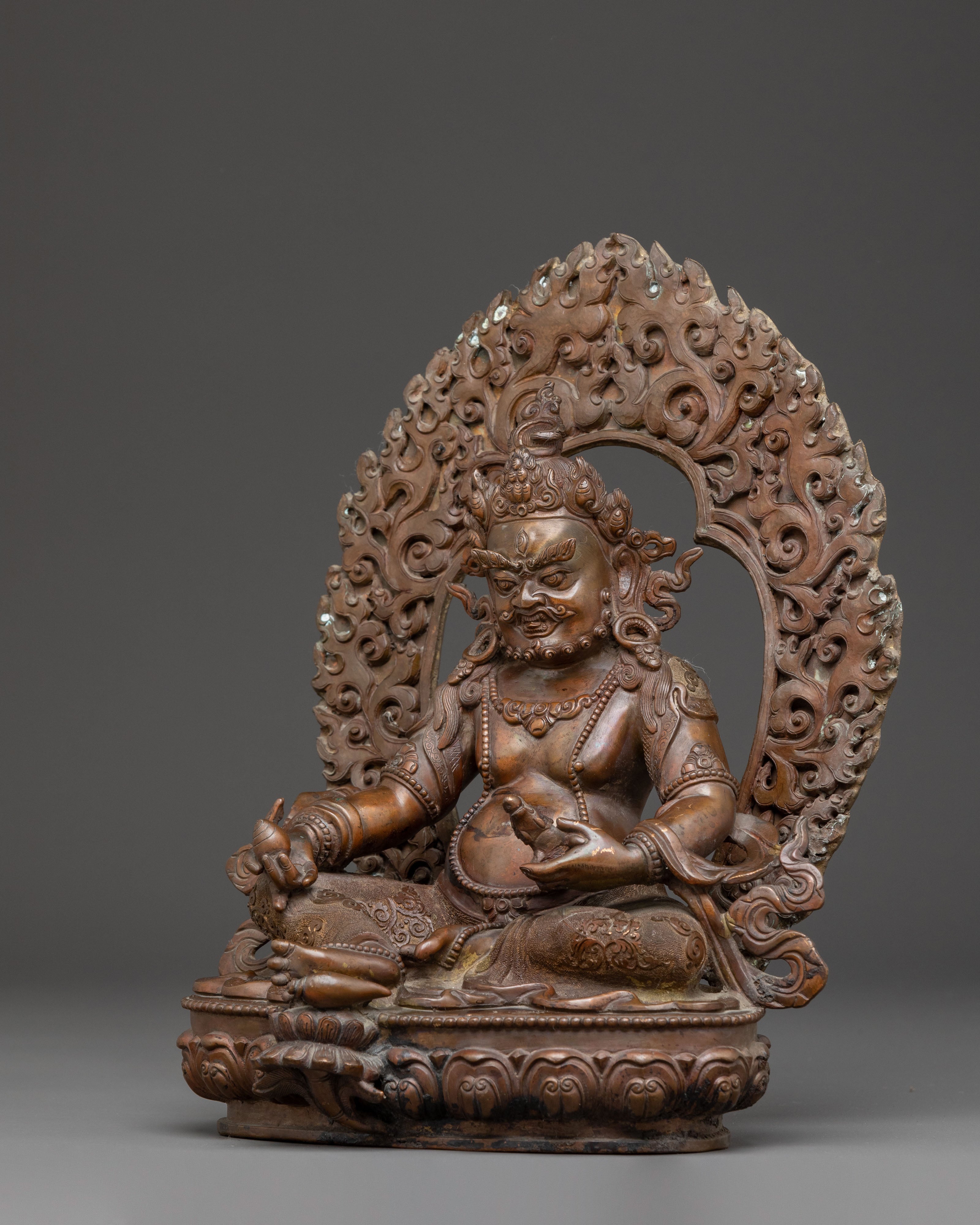 Dzambhala Guardian of Wealth Statue - Antique Oxidized Copper