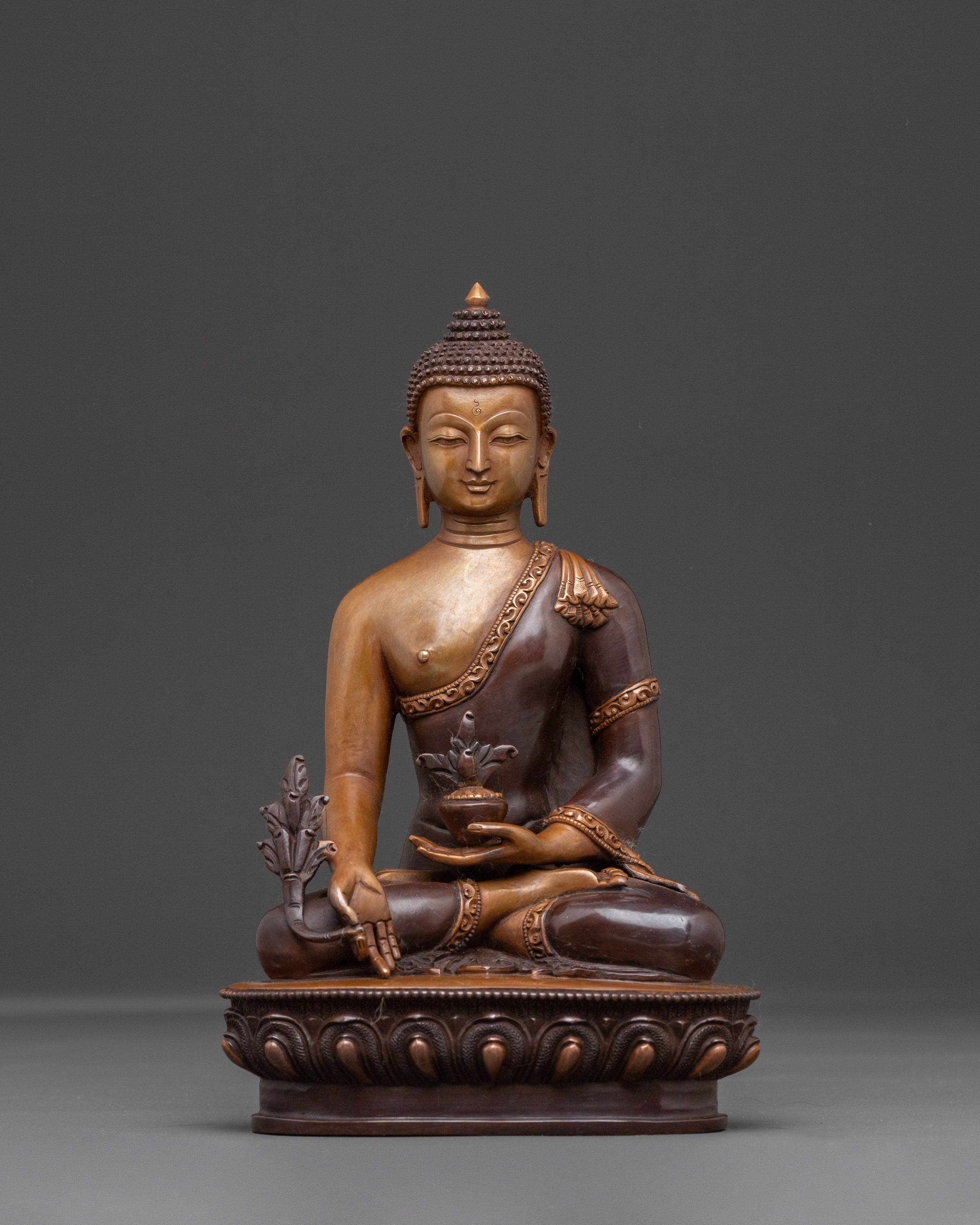 Medicine Buddha: Handcrafted Oxidized Copper Statue