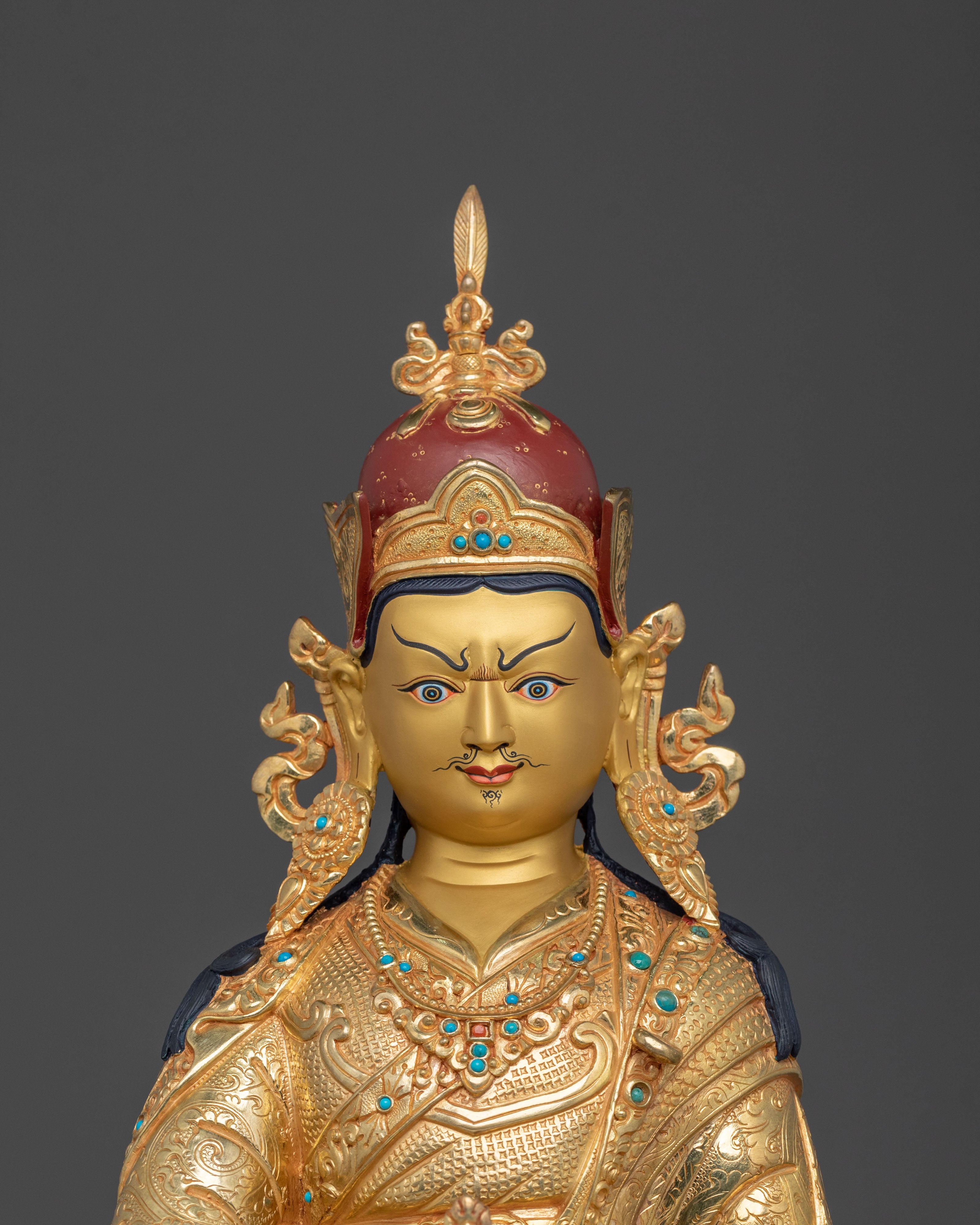 Tibetan Guru Rinpoche Statue | 24K Gold Gilded Figurine
