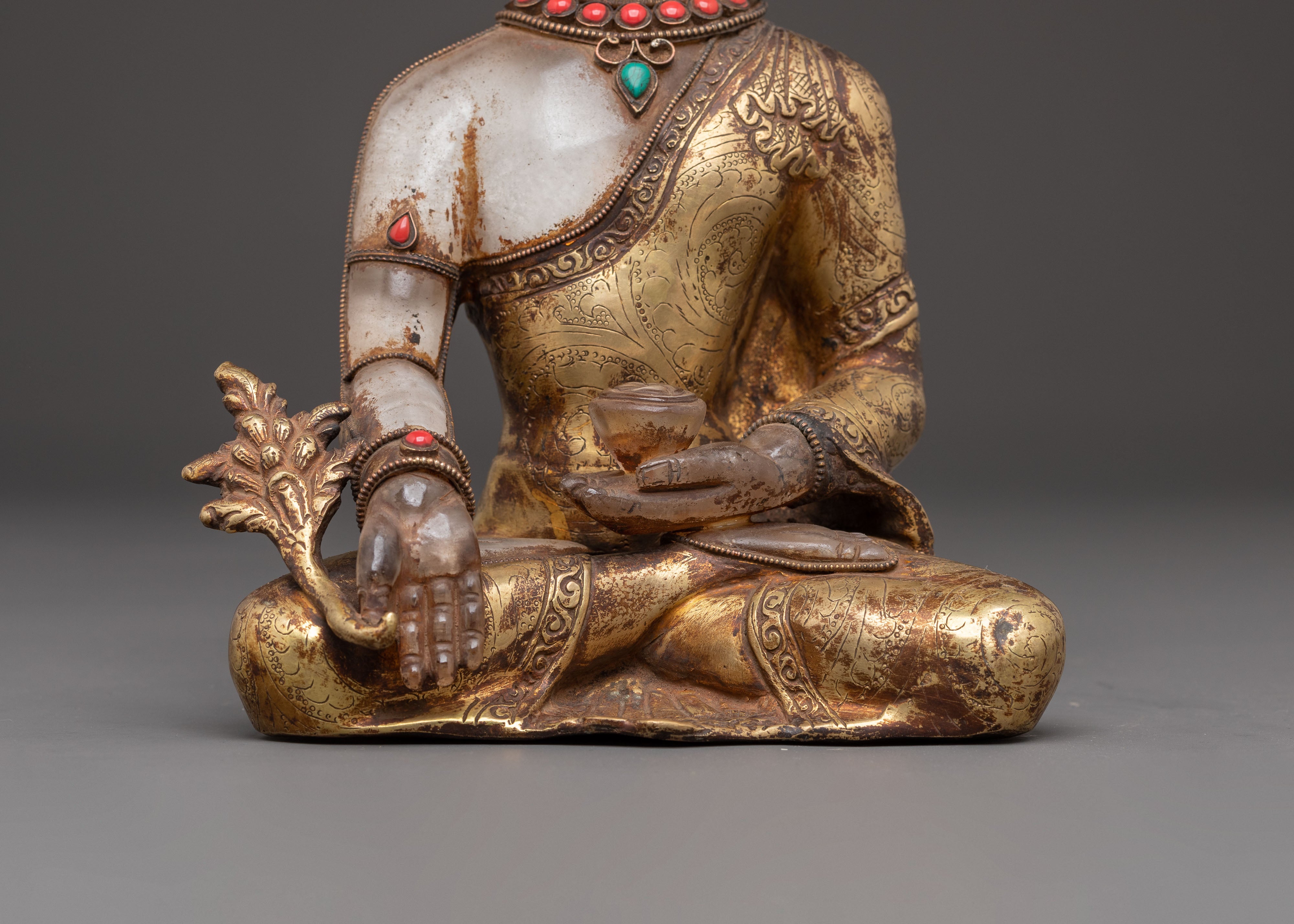 Golden Handmade Statue of Medicine Buddha | Buddha of Healing