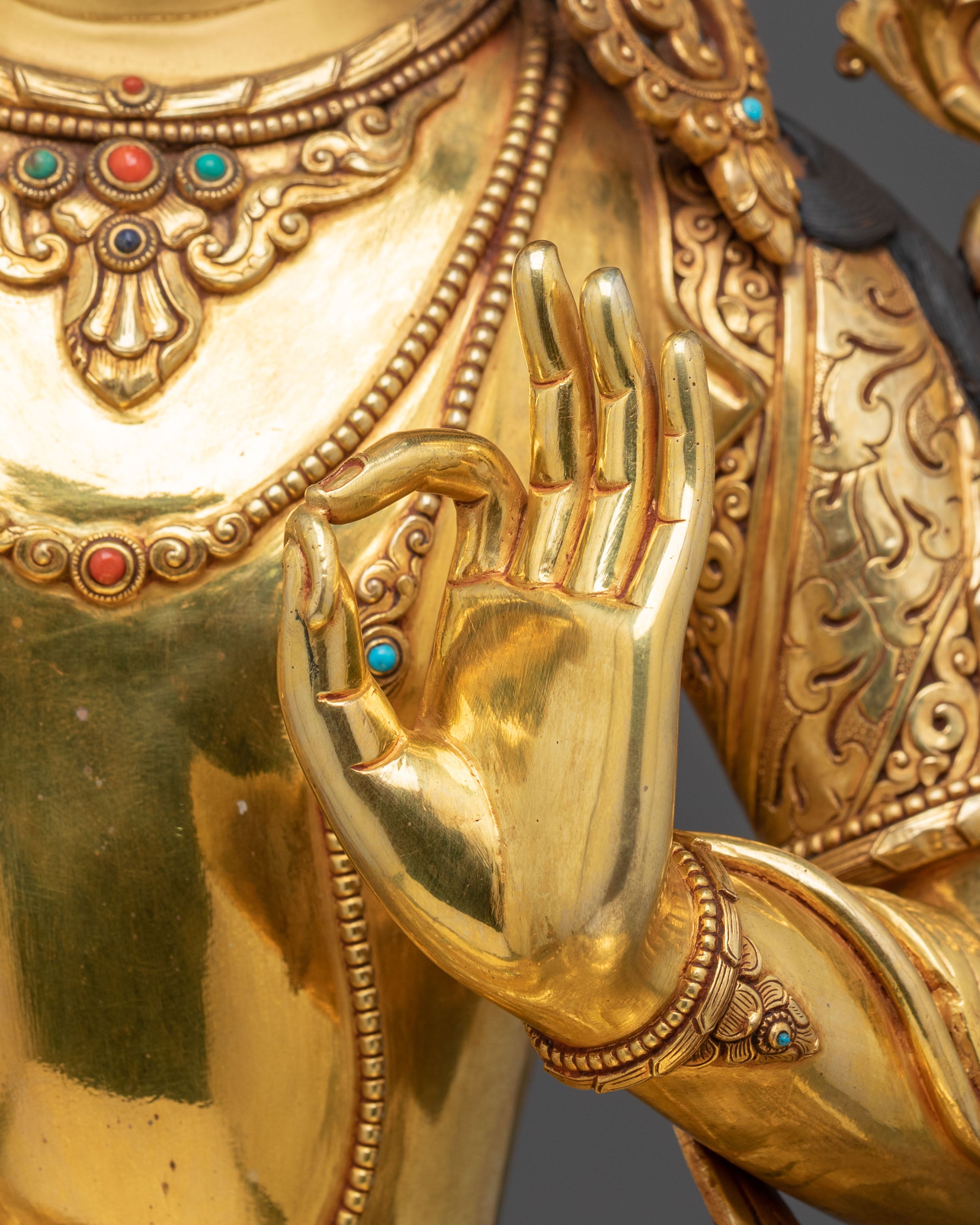 Manjushri 24k Gold Gilded Sculpture | Tibetan Wisdom Bodhisattva