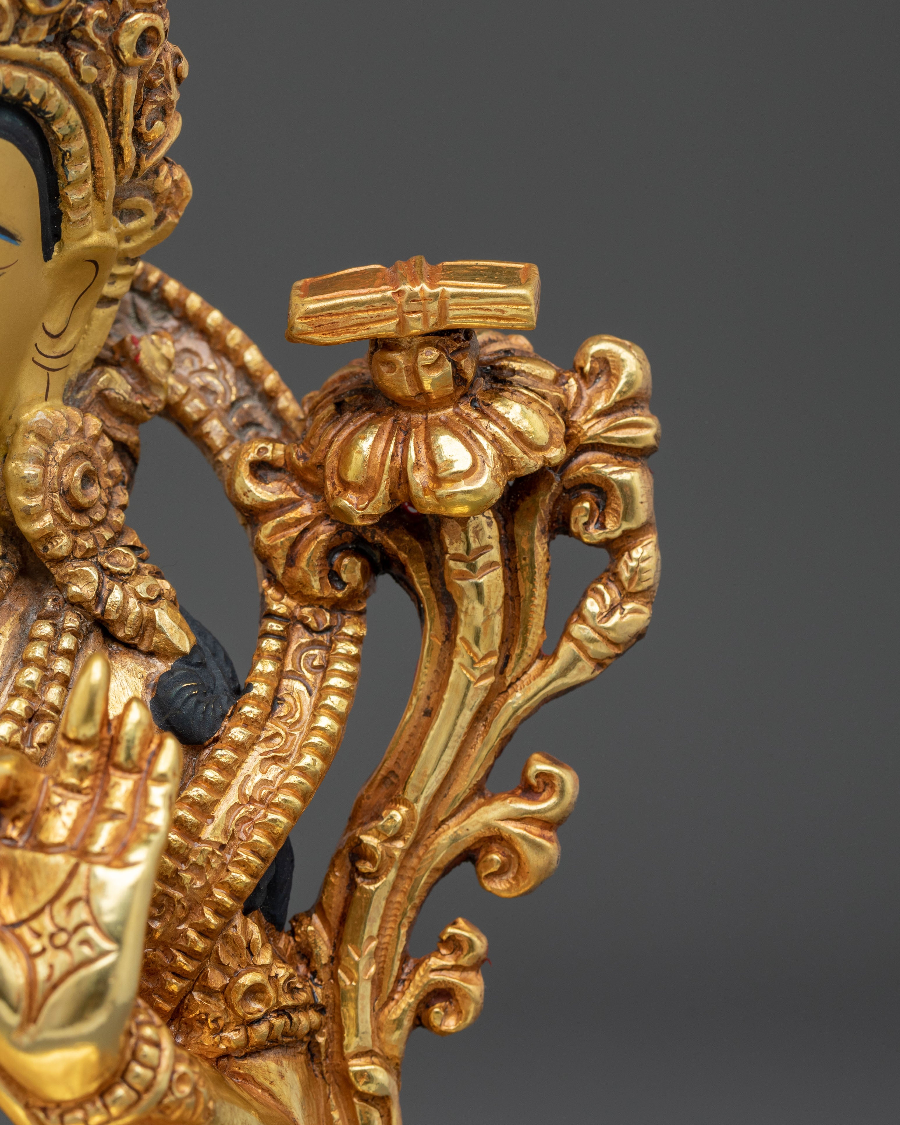 Manjushri Wielder of Wisdom Sword Statue in 24K Gold
