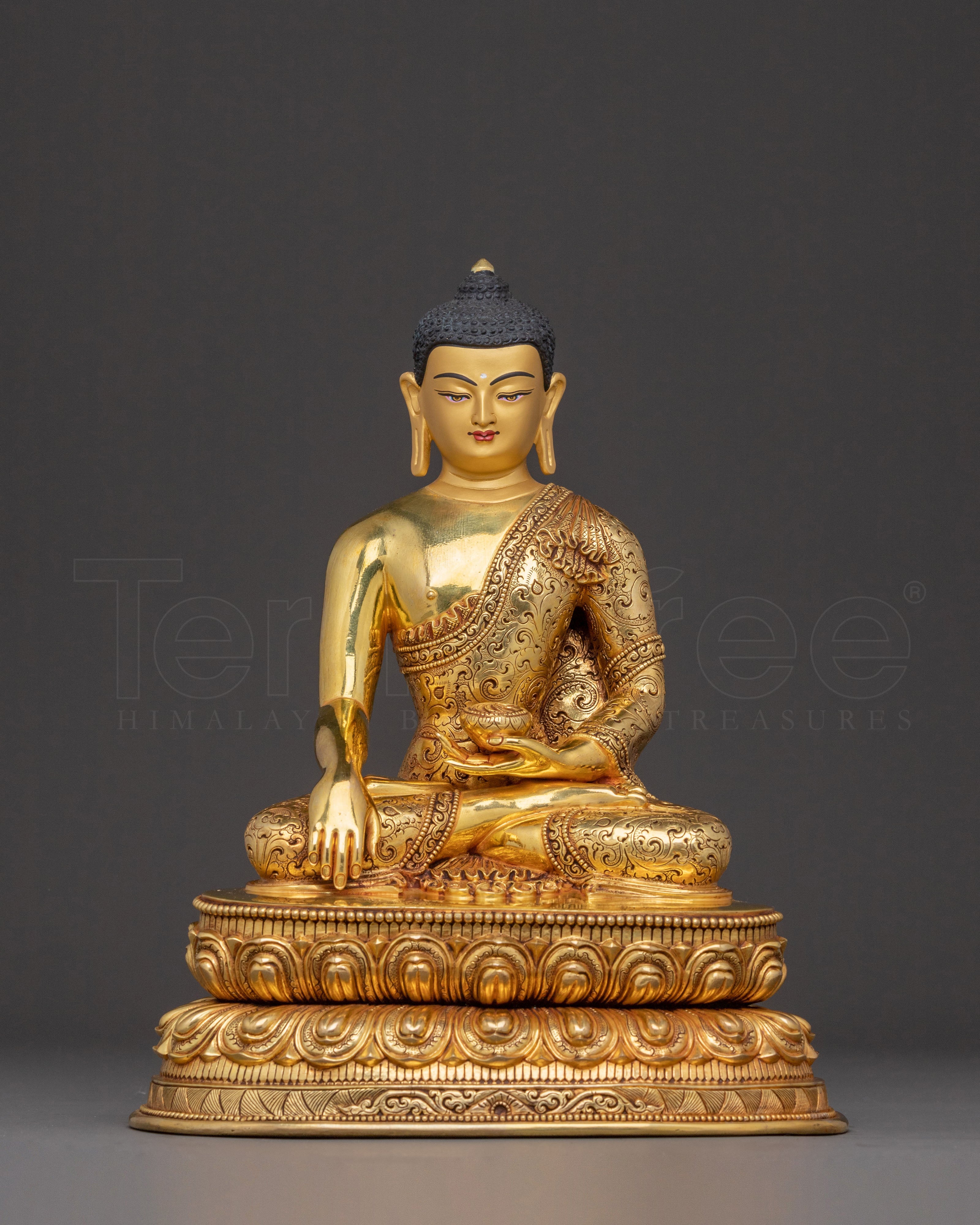Handcrafted Meditating Shakyamuni Buddha Statue — 24K Gold Gilded