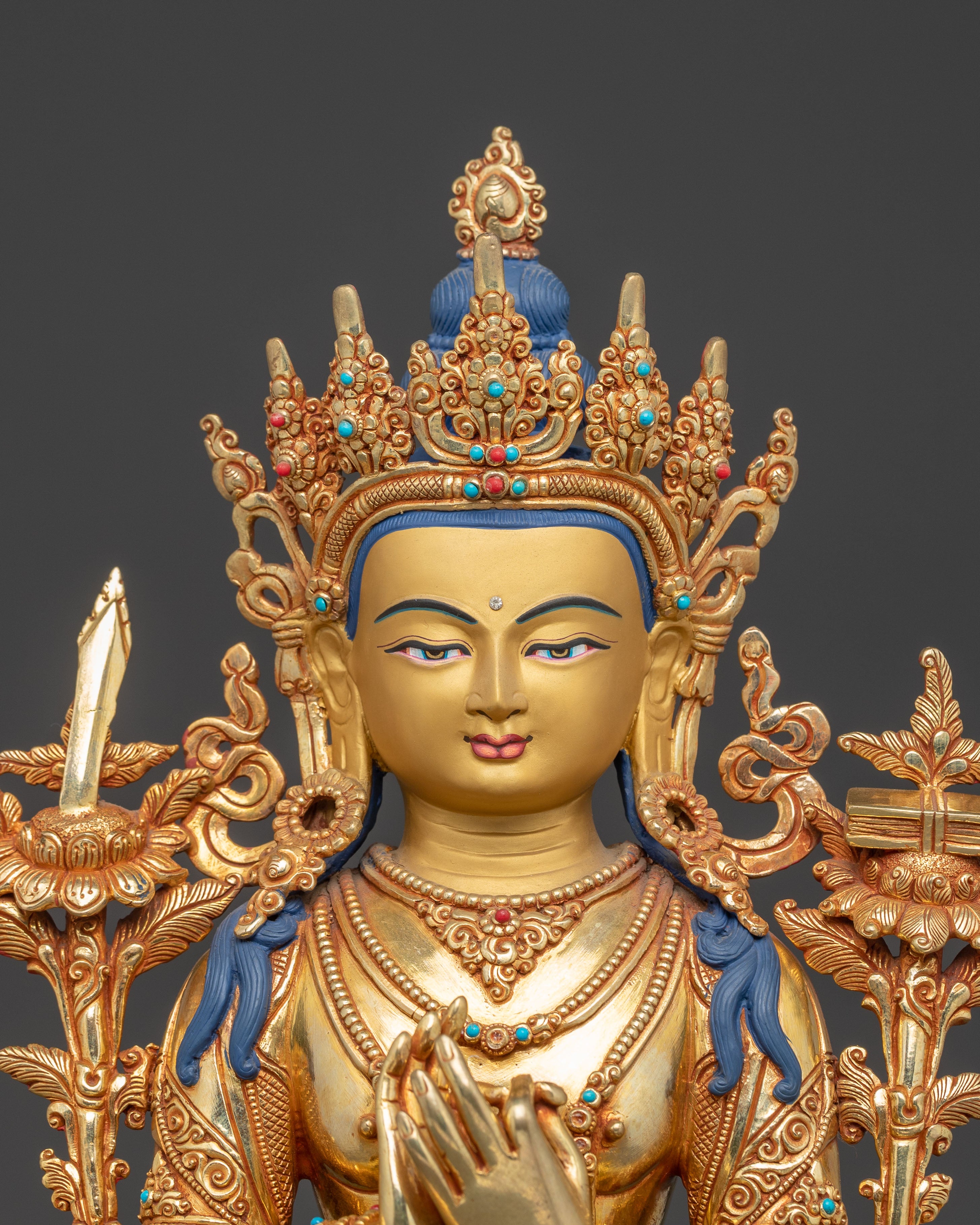 Bodhisattva Tikshna Manjushri Golden Statue | Traditional Himalayan Sculpture