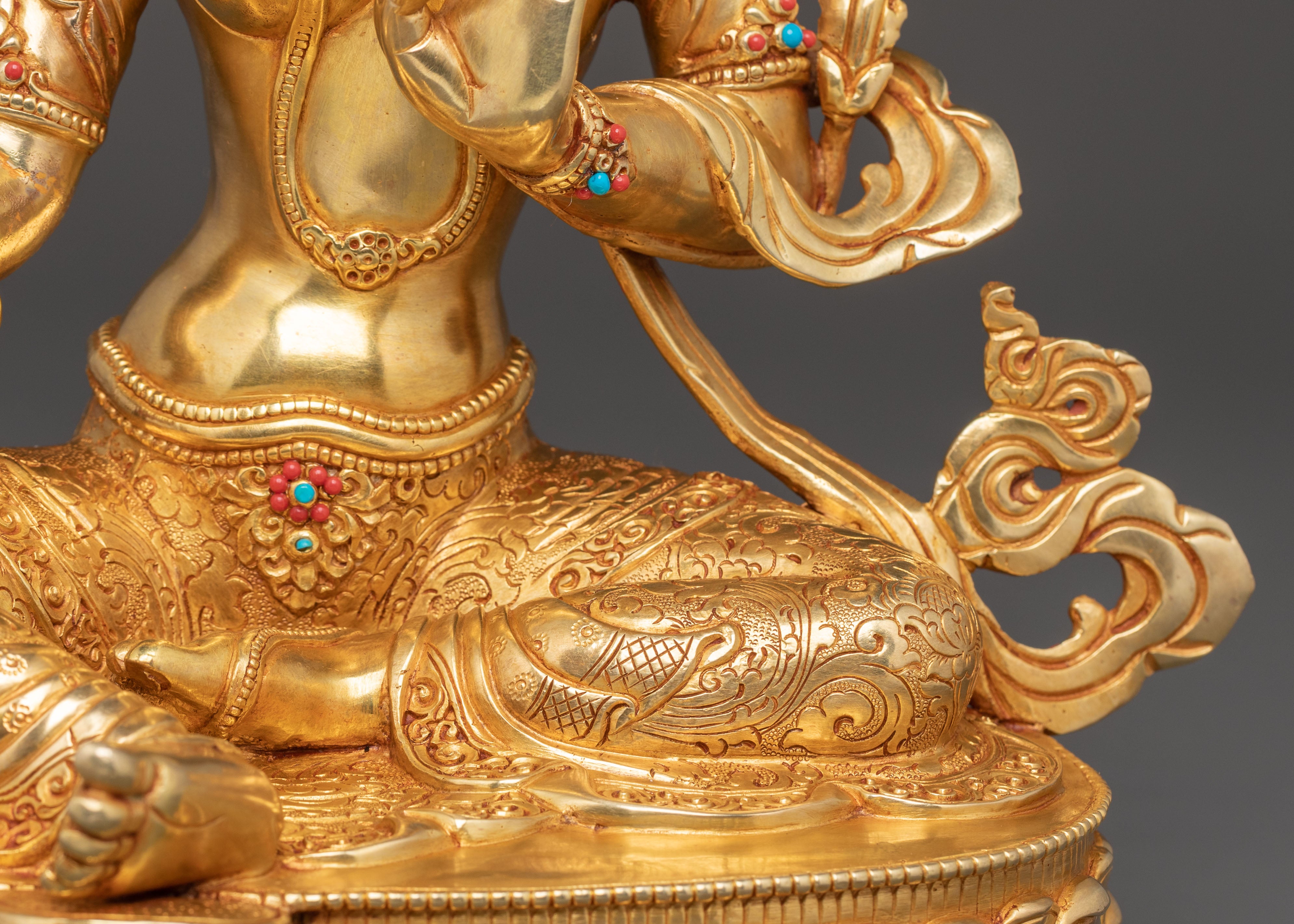 Green Tara Blessing Statue: Handcrafted in 24K Gold