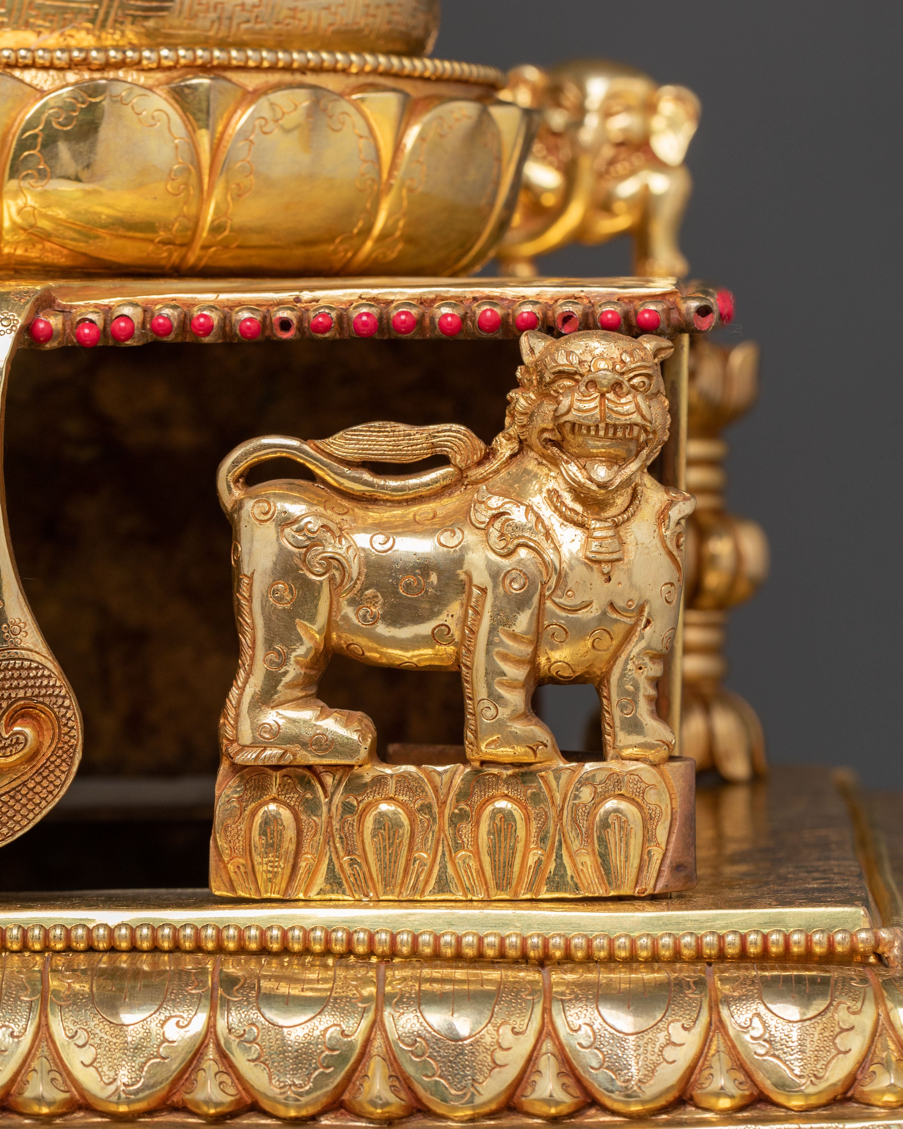 Sacred Statue of Shakyamuni Buddha in Throne – 24K Gold Gilded Artistry