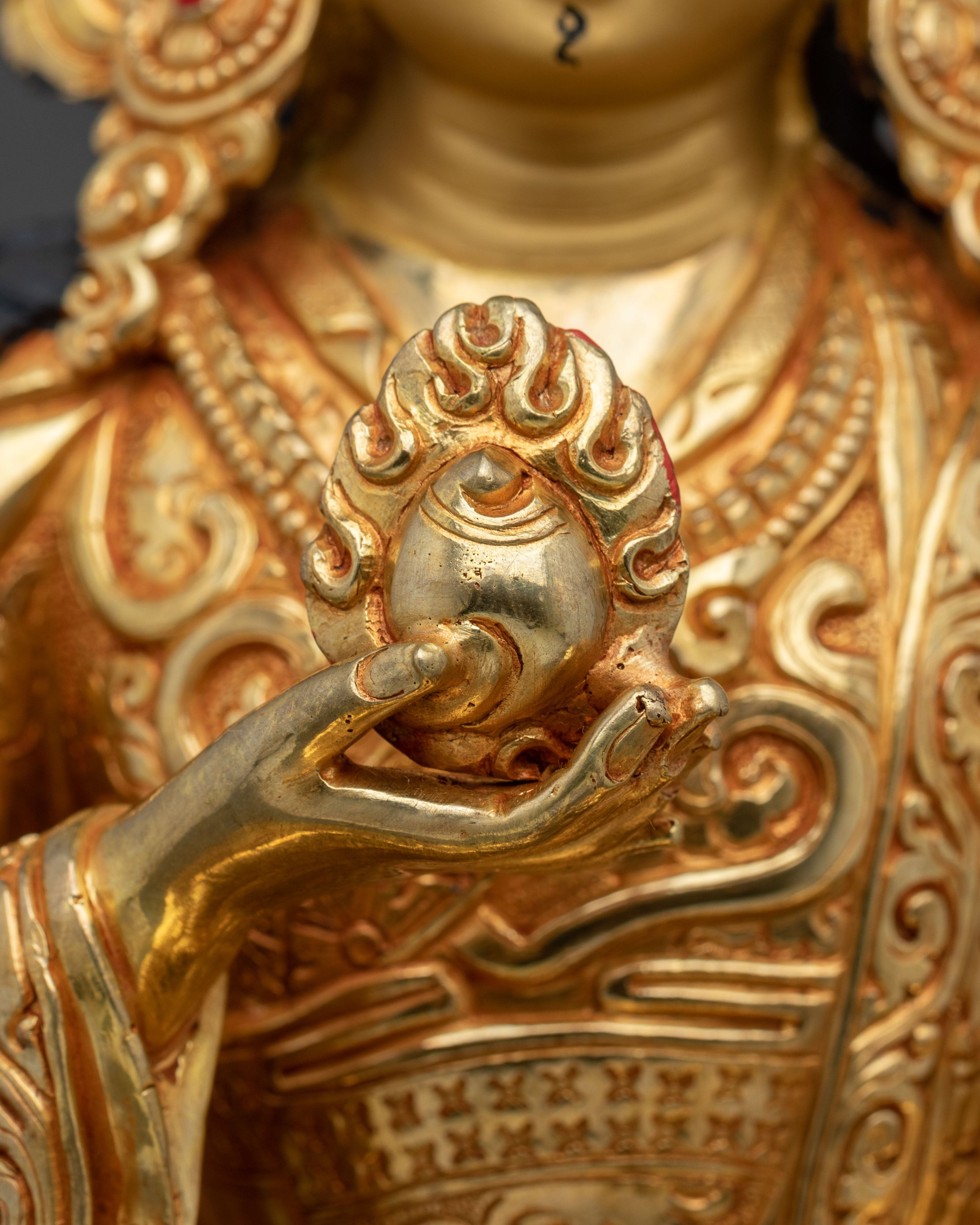 Guru Rinpoche Golden Statue Set | Buddhist Meditation Altar Decor