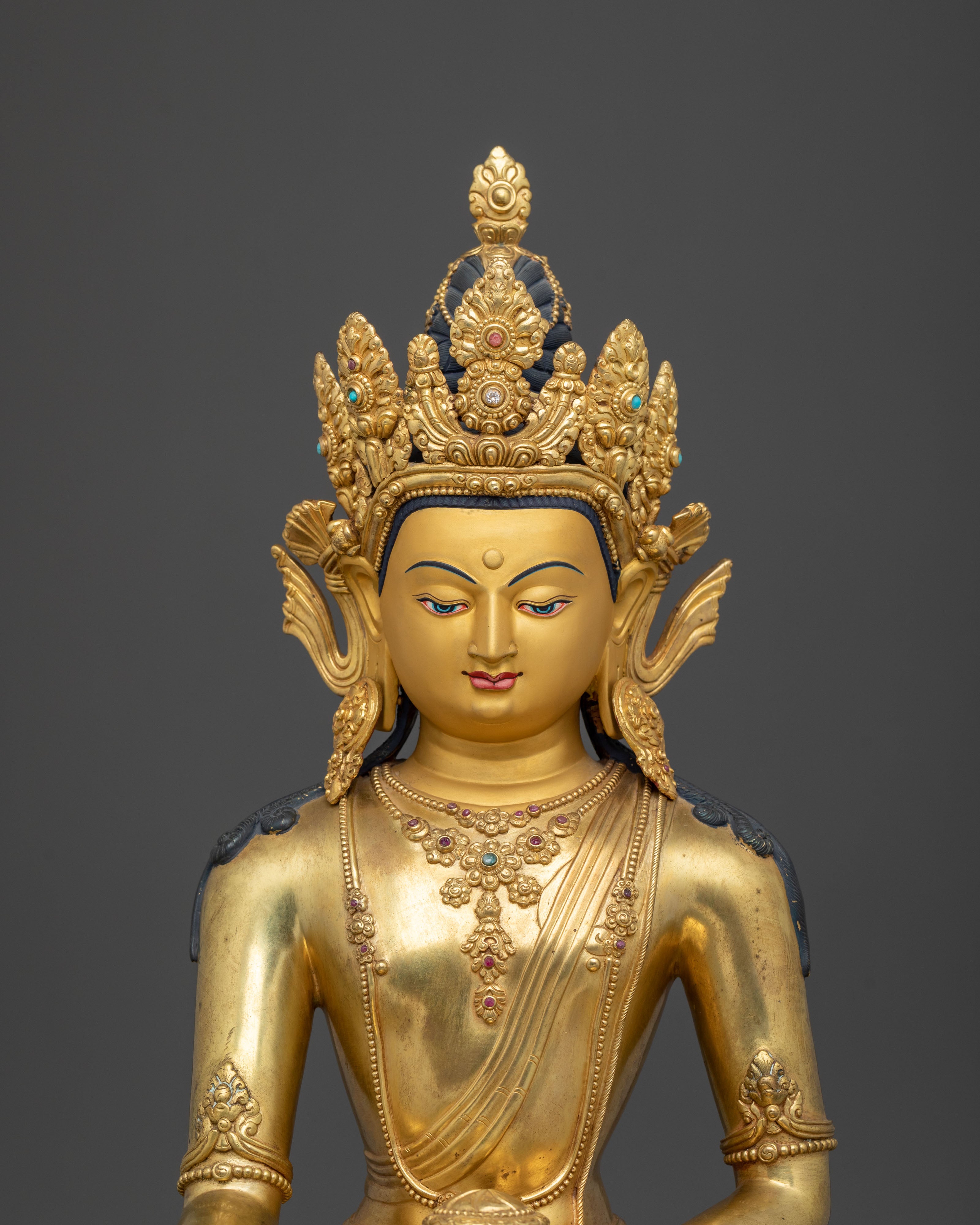 Traditional Himalayan Crown Shakyamuni Buddha Figure