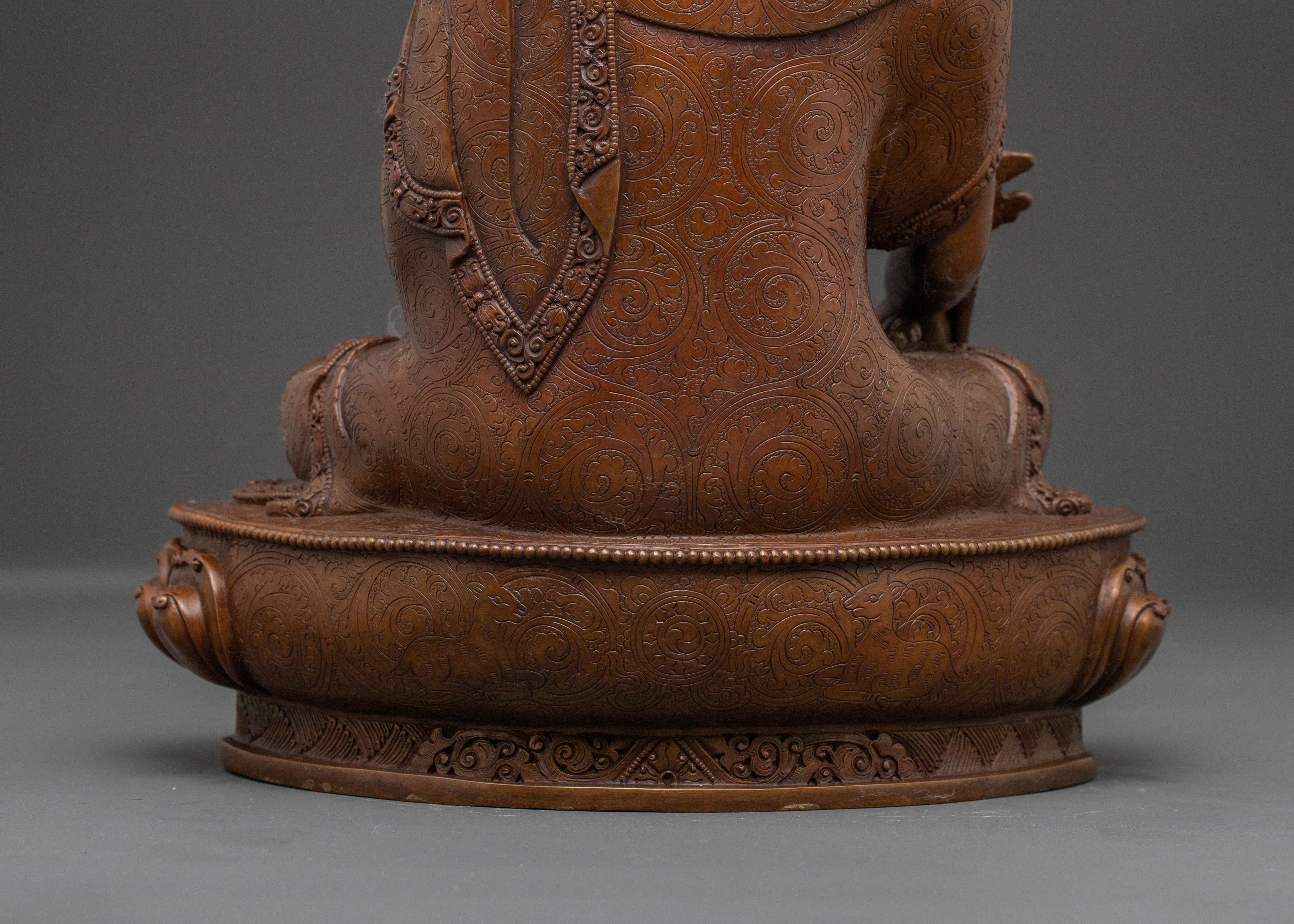 Healing Medicine Buddha Handcrafted Statue in Oxidized Copper