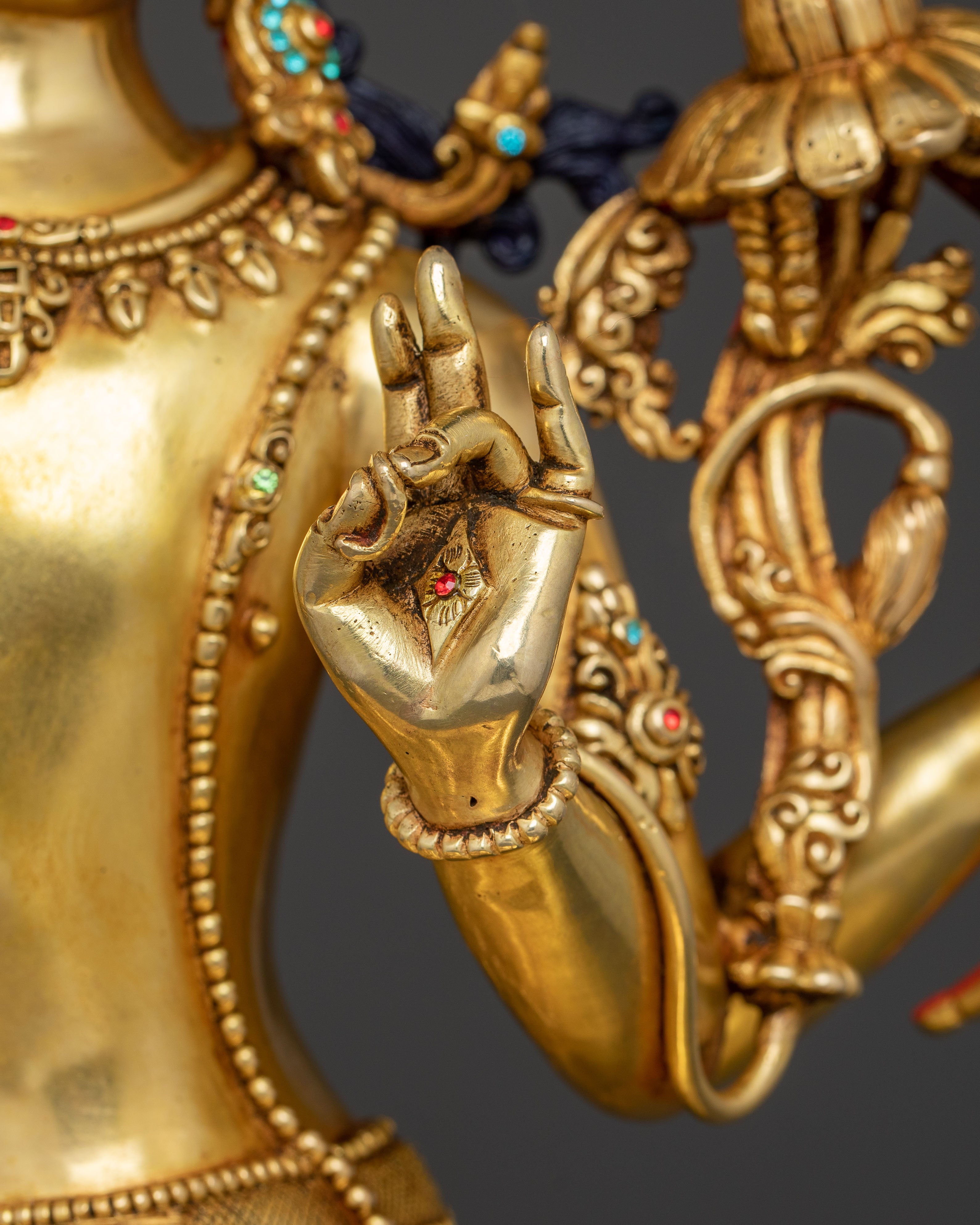 24k Gold Gilded Maha Manjushri Statue – Exquisite Himalayan Art