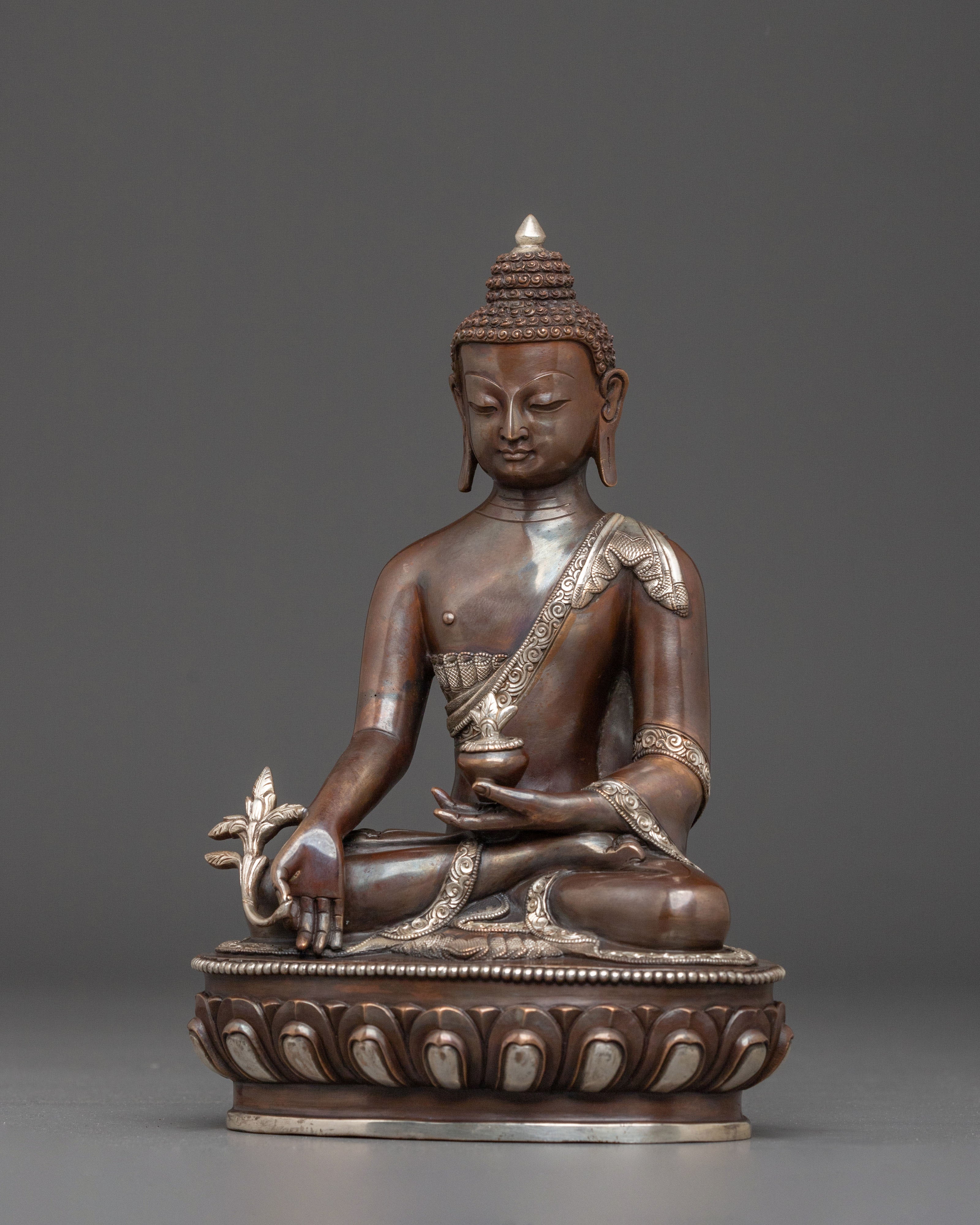 Medicine Buddha Statue: Oxidized Copper Healing Figurine