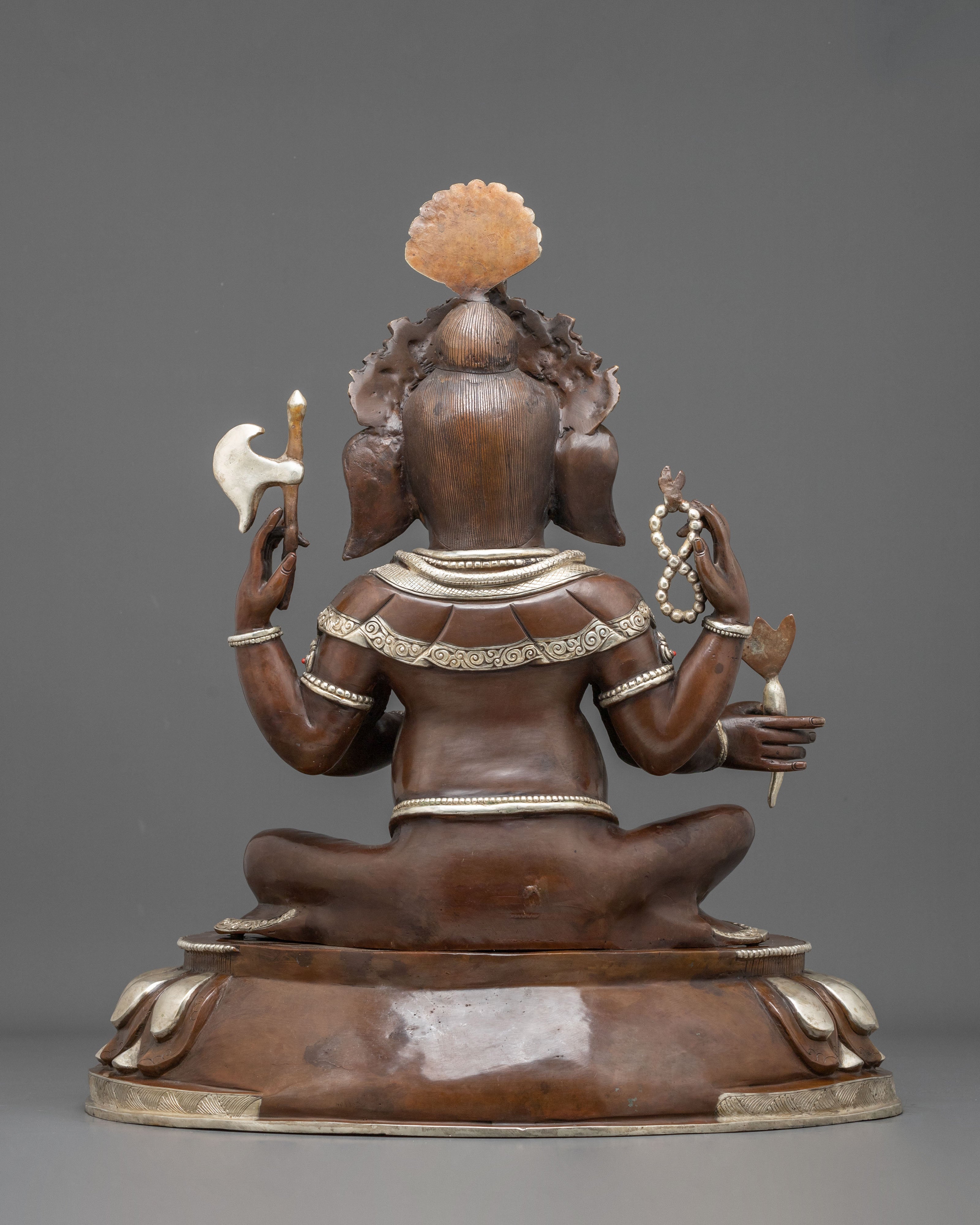 Oxidized Copper Ganesh Statue | Silver-Plated Hindu Deity Sculpture