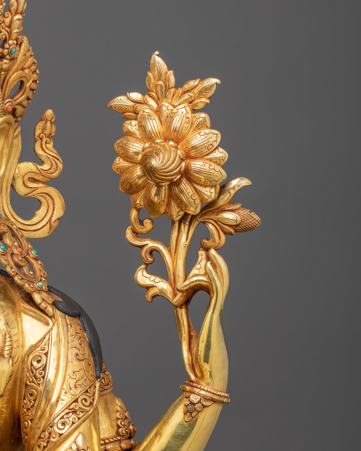Four-Armed Chenrezig Statue | Exquisite 24K Gold Gilded Sculpture