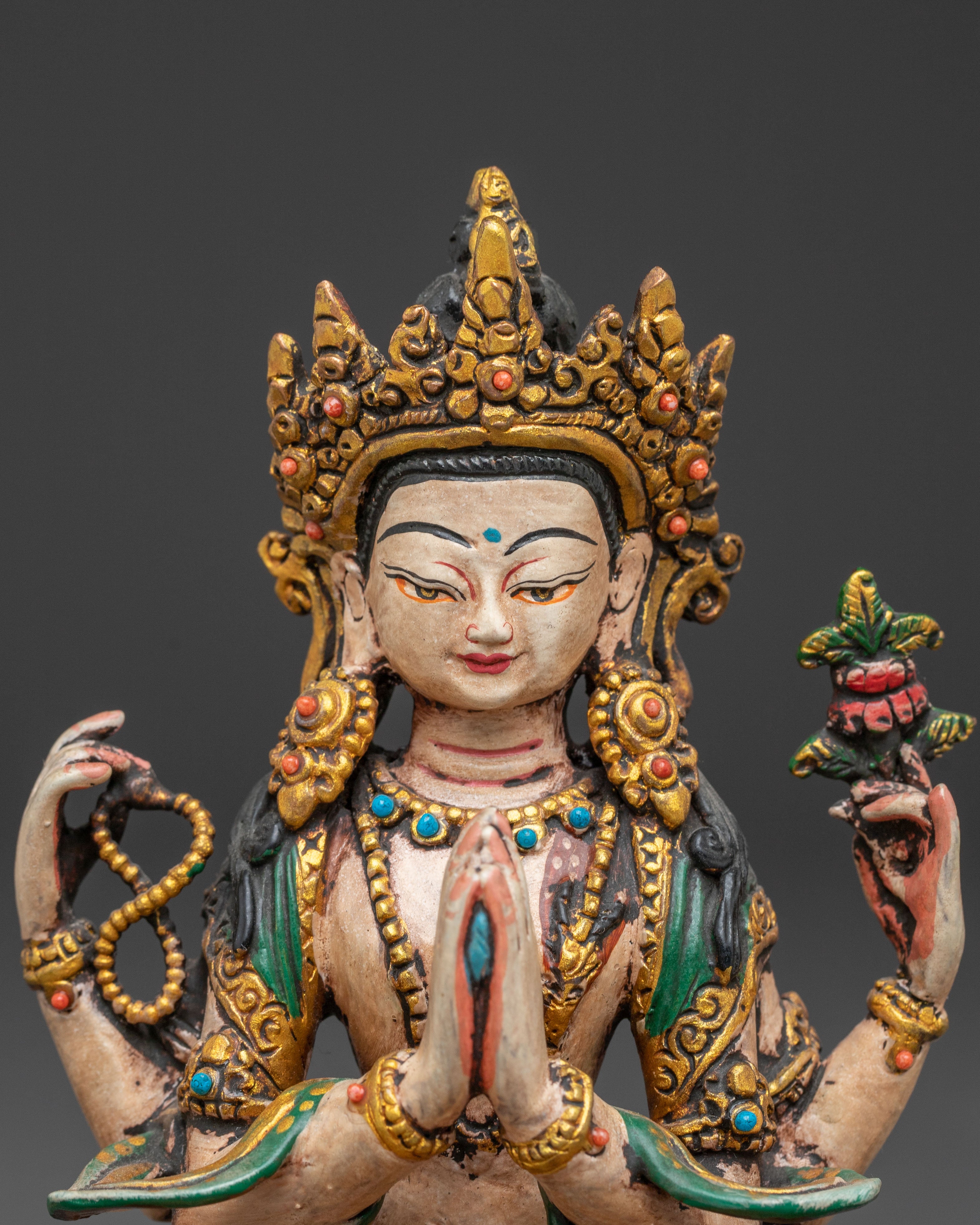 Handcrafted Copper Art of Four-Armed Chenrezig | Avalokiteshvara Statue
