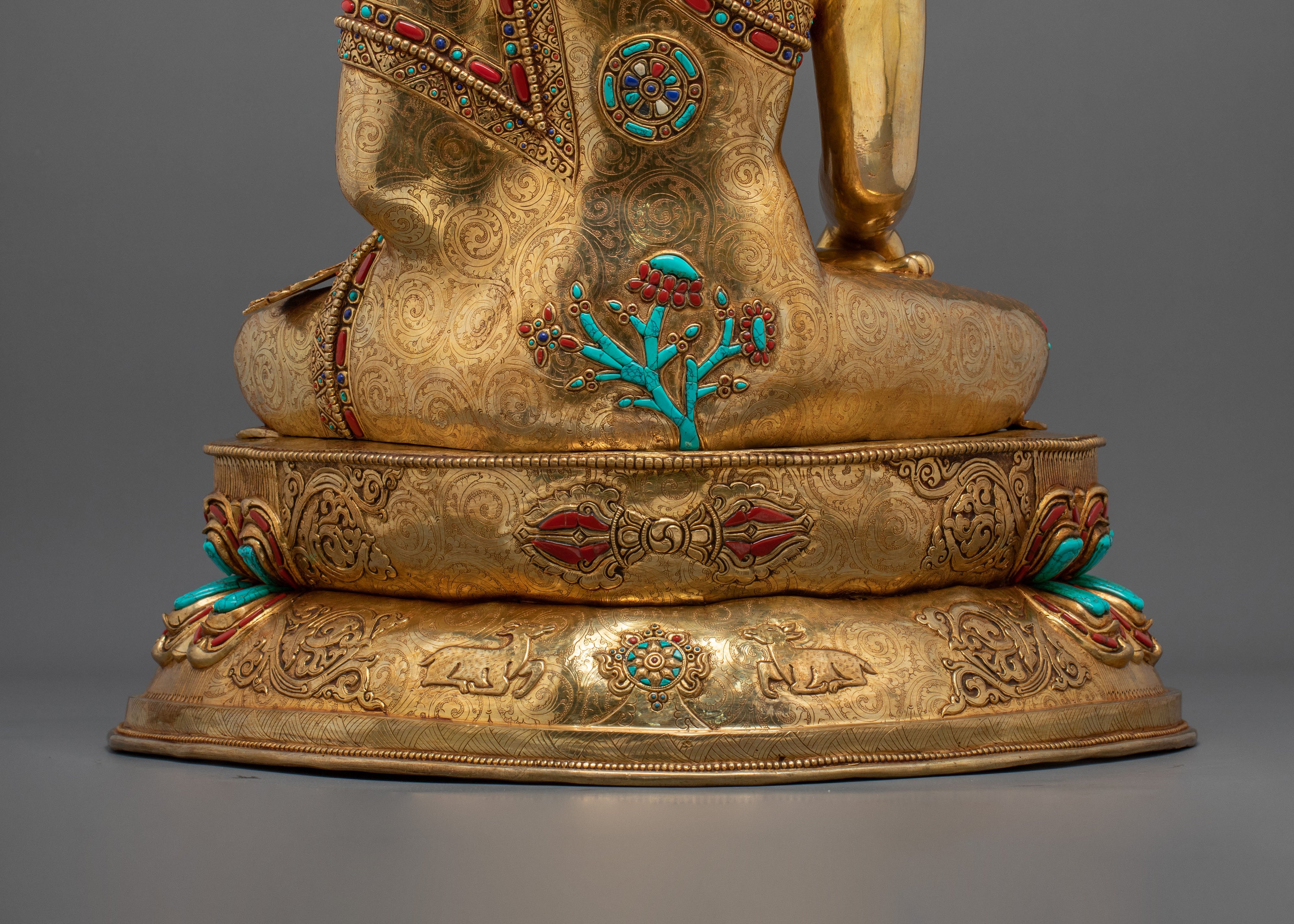Crown Shakyamuni Buddha Sculpture | 24K Gold Gilded Artistry