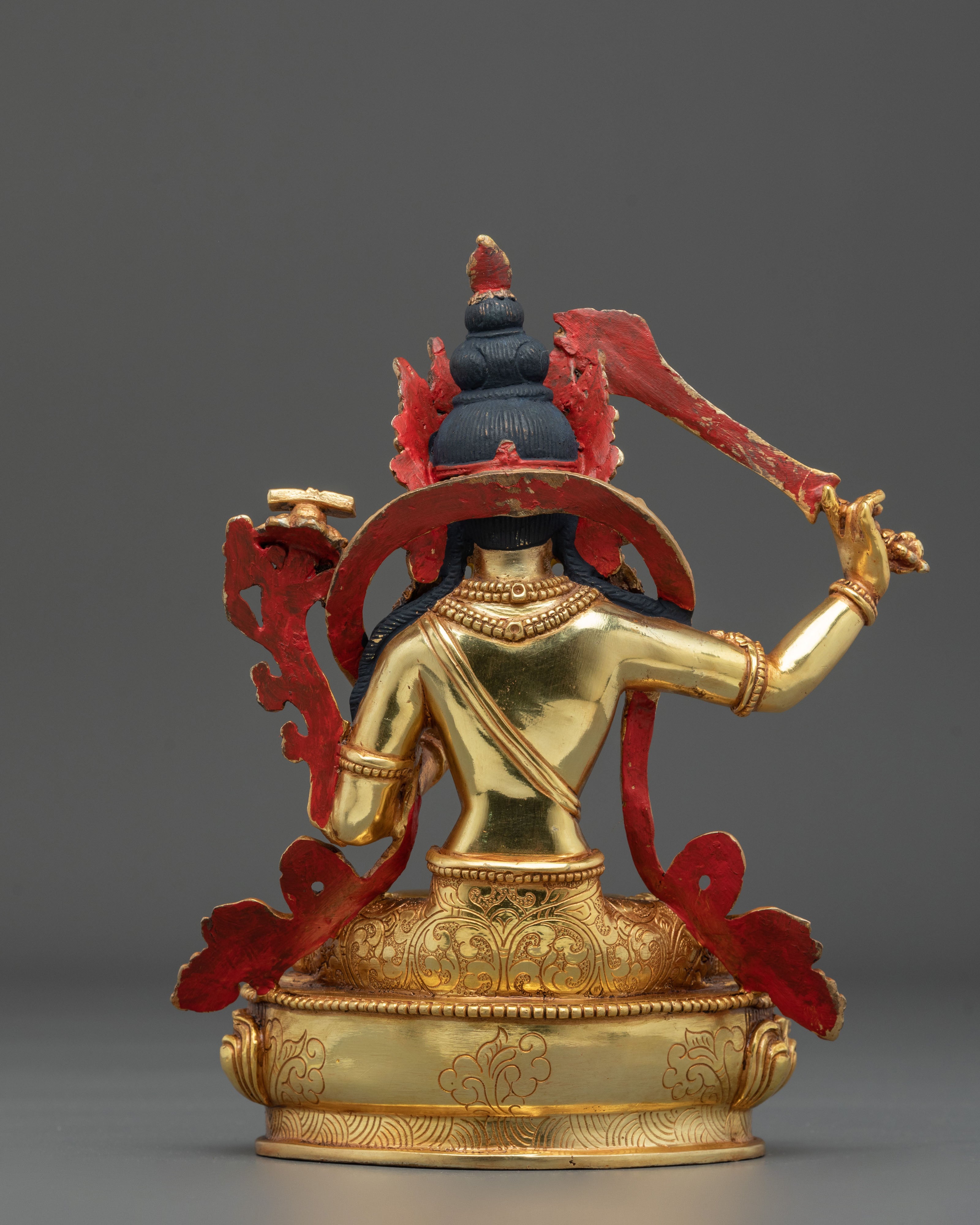 Manjushri Wielder of Wisdom Sword Statue in 24K Gold