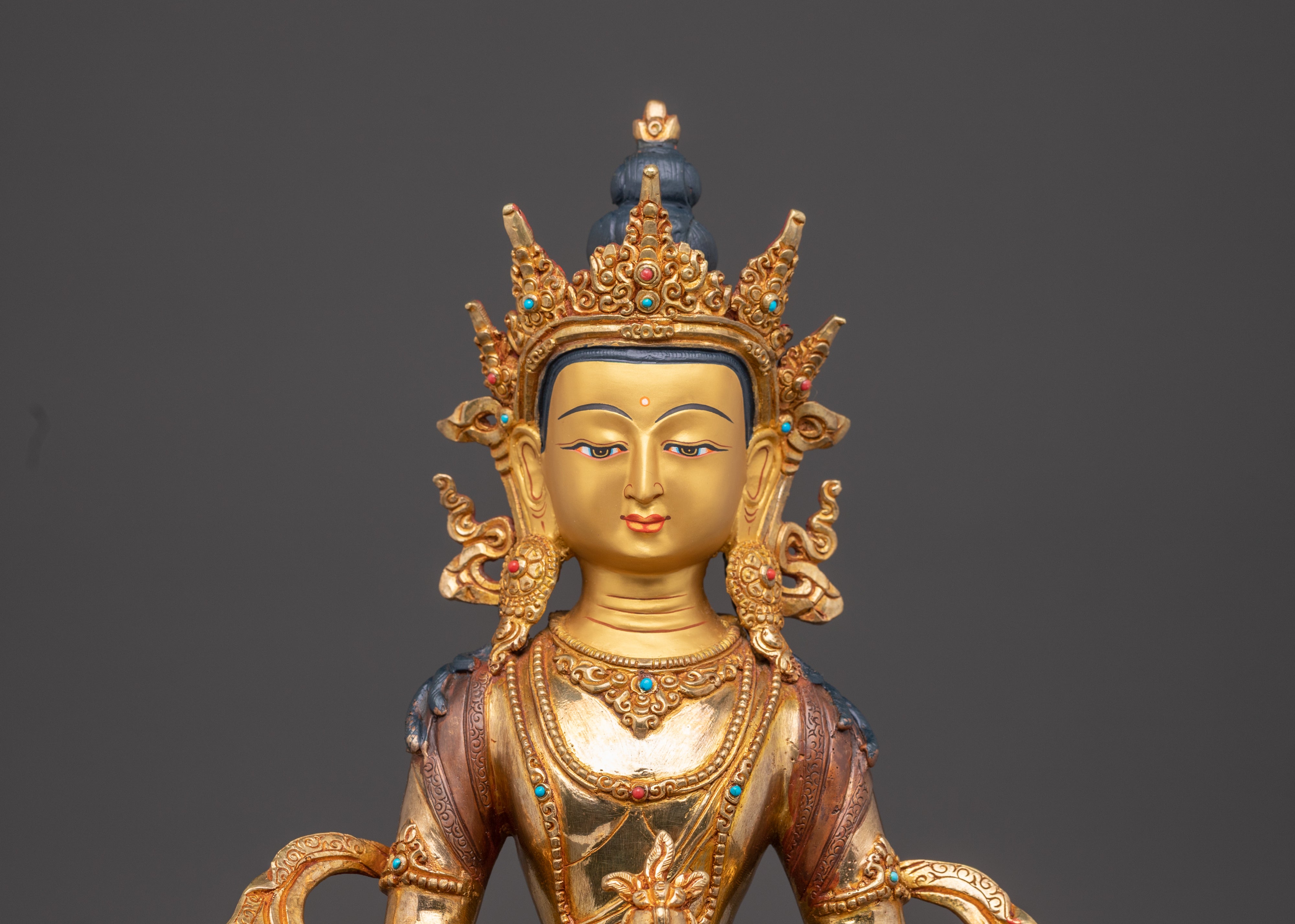 Handmade 24K Gold-Gilded Amitayus Statue | Traditional Himalayan Art