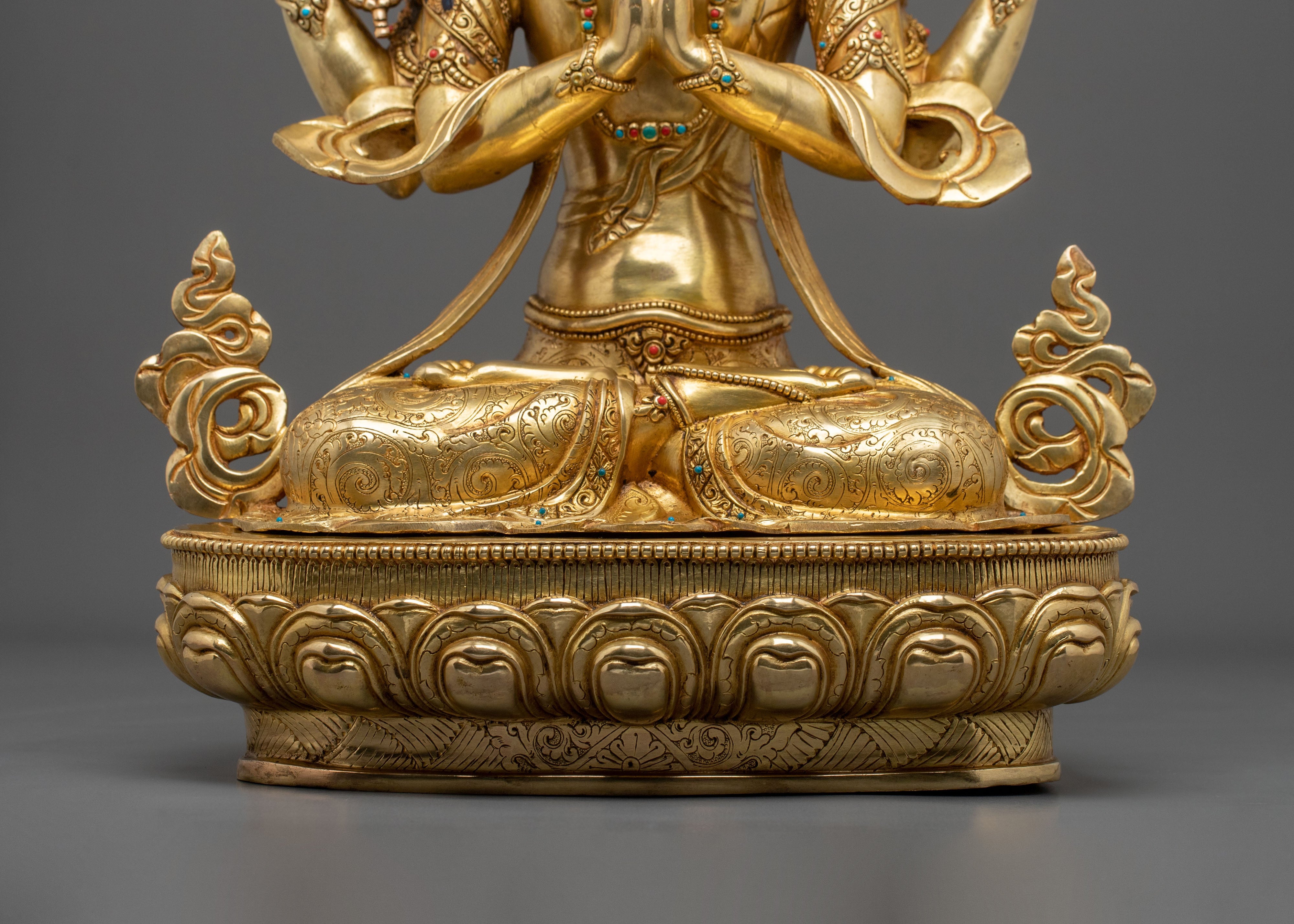 Four-Armed Chenrezig Sculpture | 31.5cm Golden Figurine