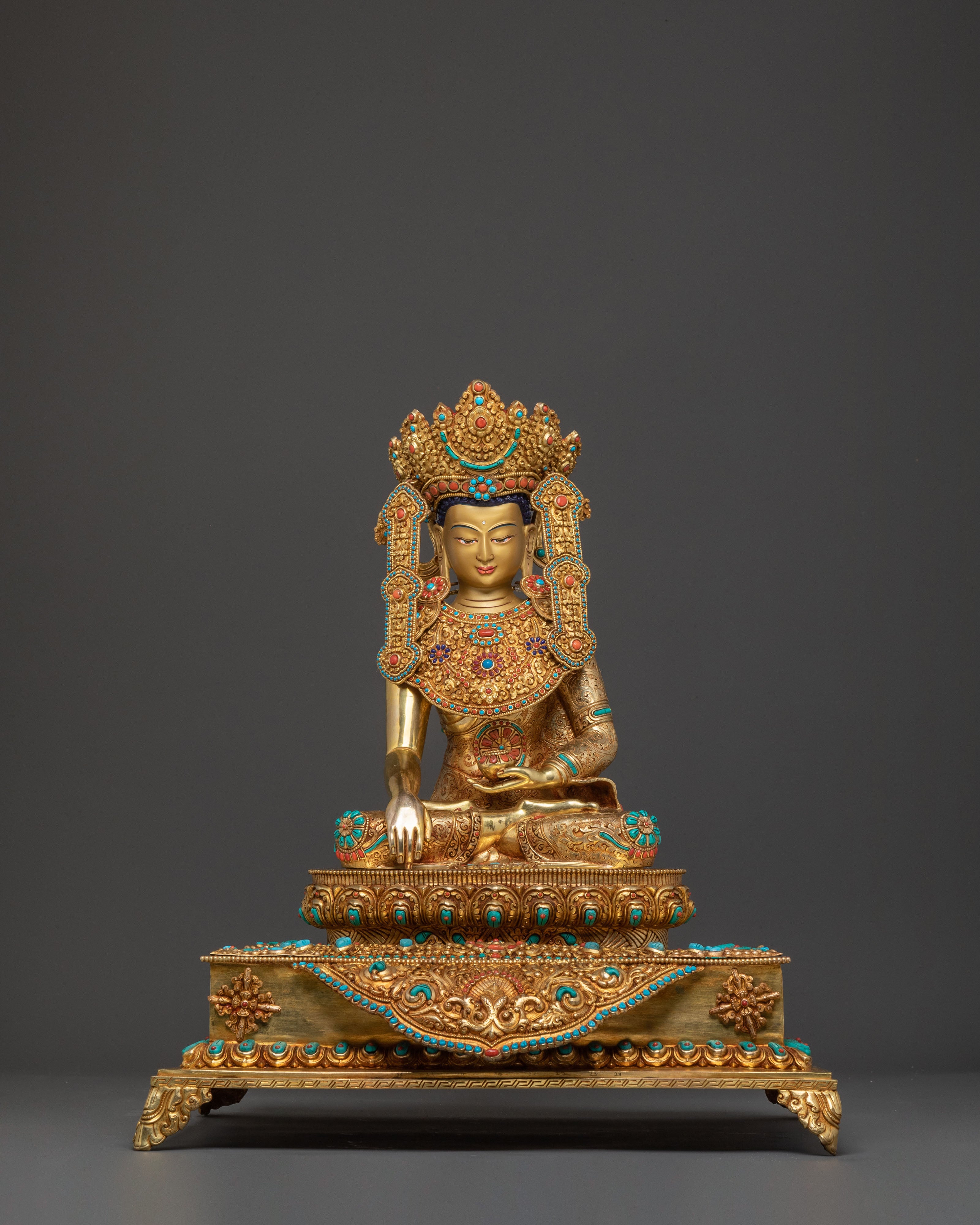 Crown Shakyamuni Buddha On Throne | Altar Decor