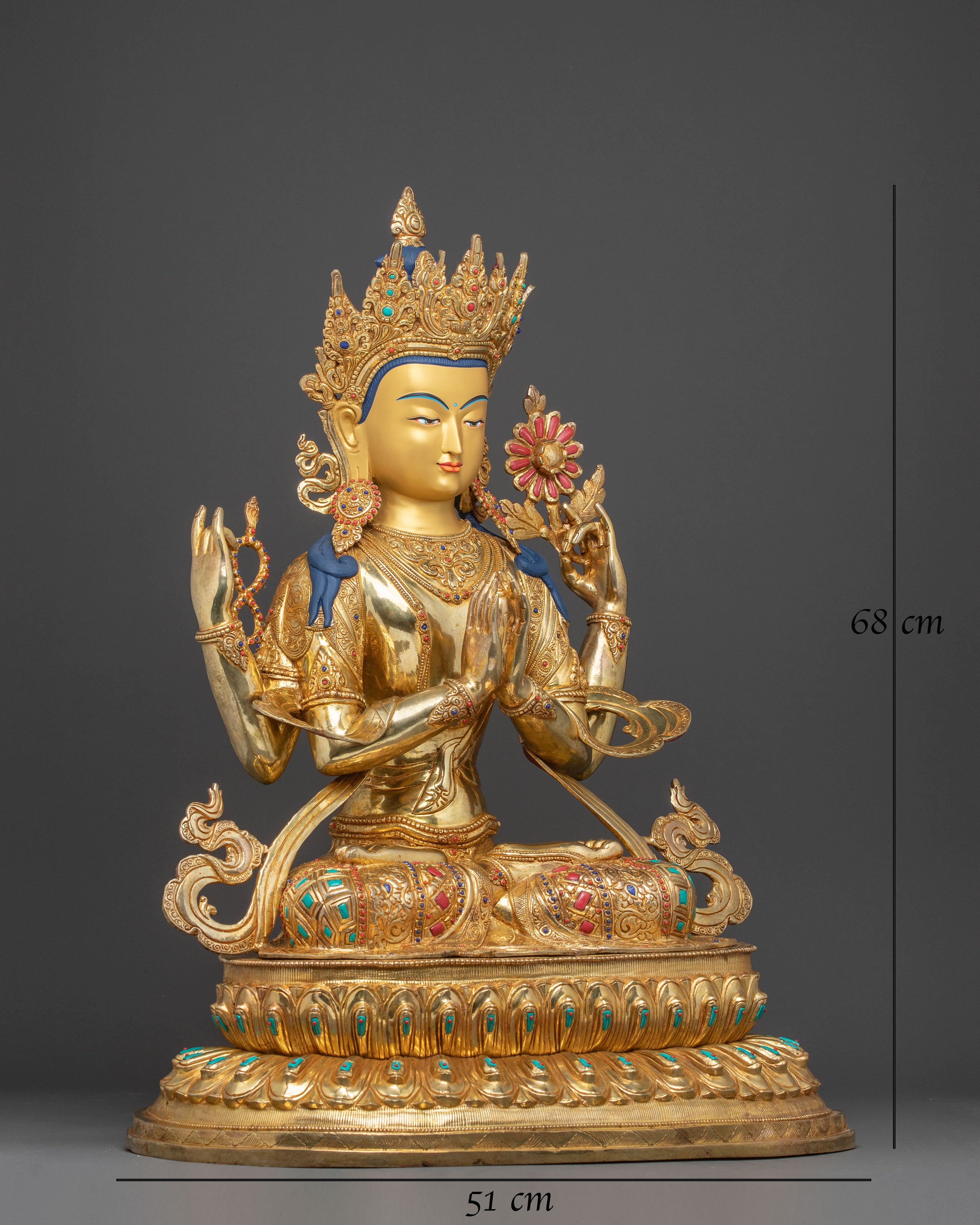 Handmade Golden Statue of Chenrezig 