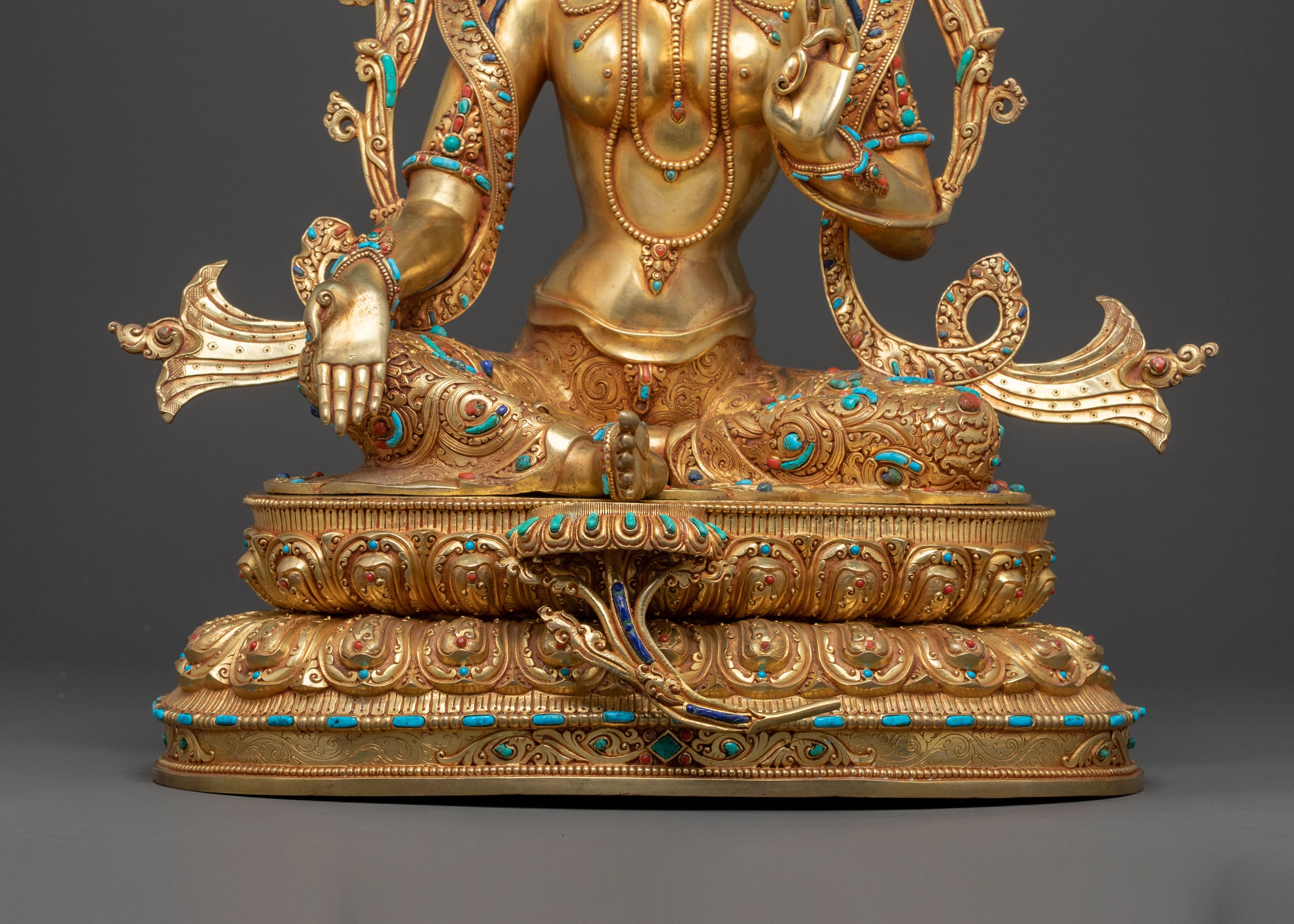 Handcrafted Green Tara Statue | 24K Gold Gilded