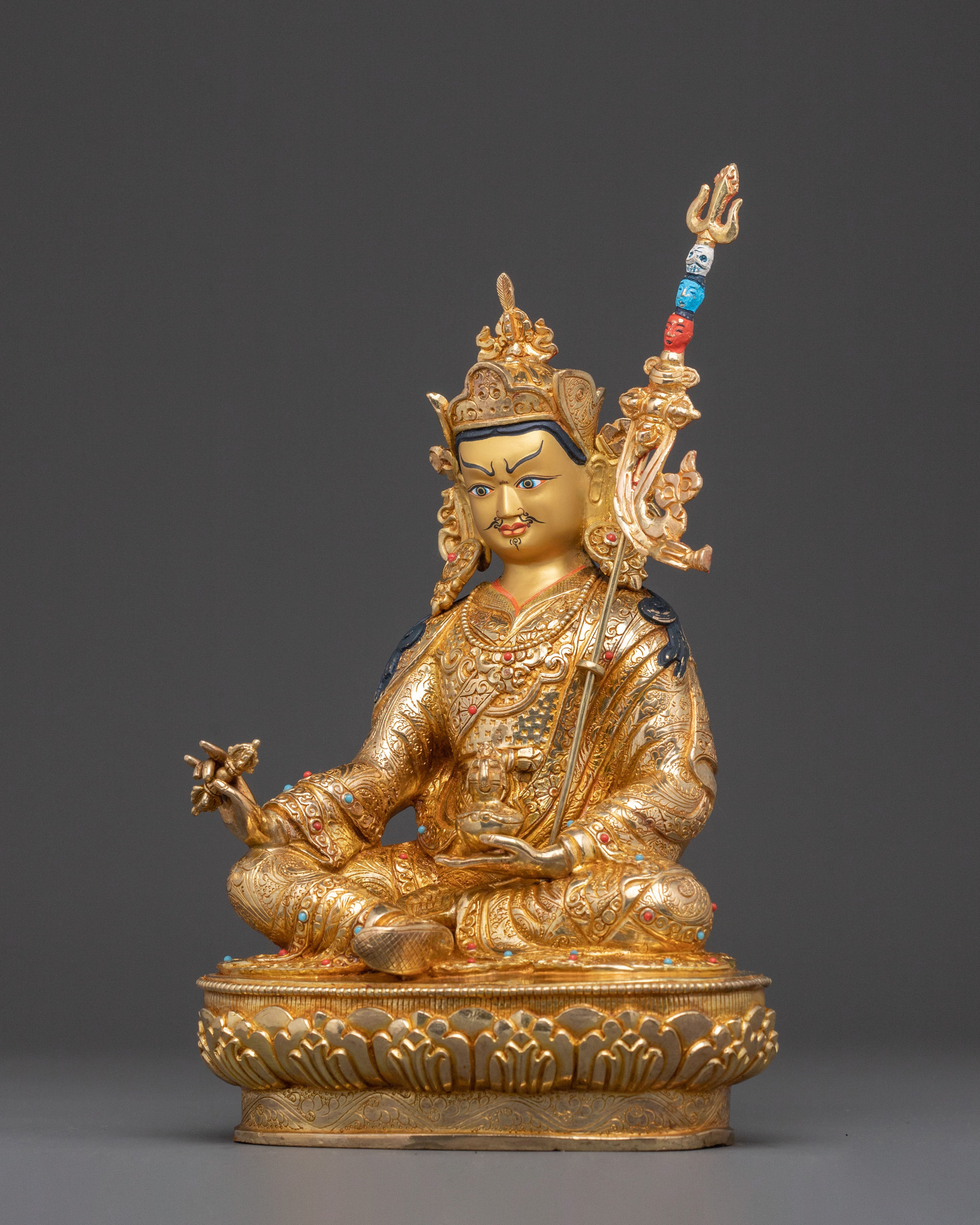 Lotus Born Guru Rinpoche Sacred Statue – Gold Gilded Statue