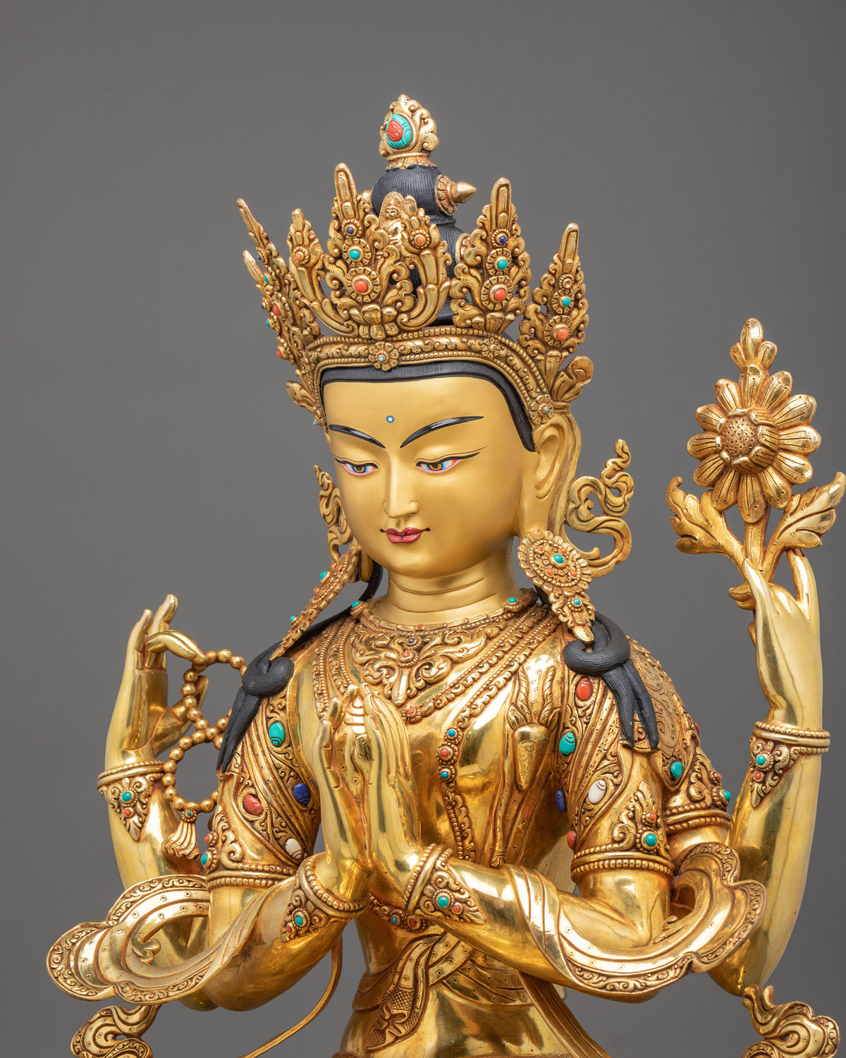 Chenrezig Sculpture | Hand-Carved 24K Gold Gilded Figurine