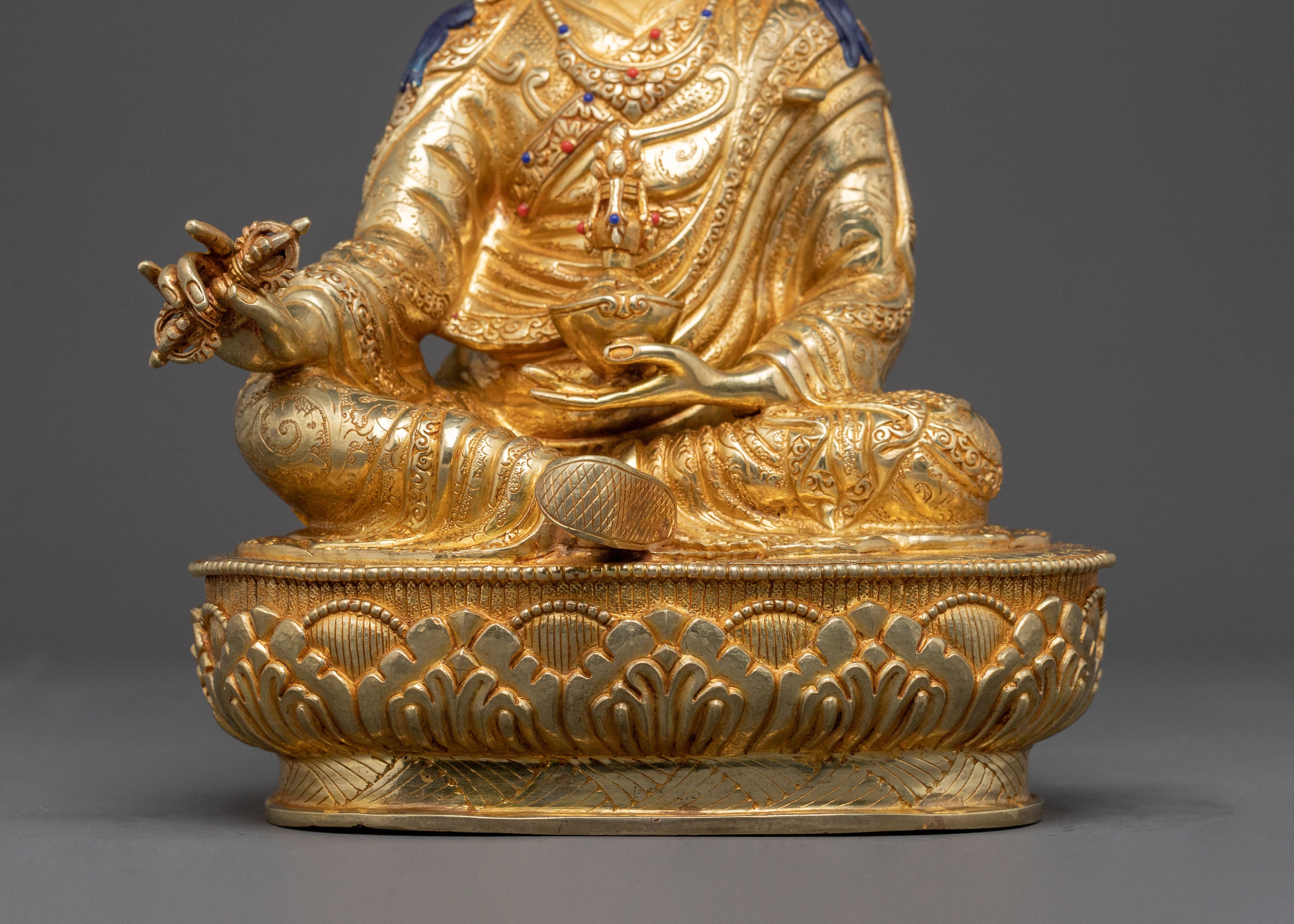 Guru Rinpoche Spiritual Protector Statue: 24K Gold Gilded Statue