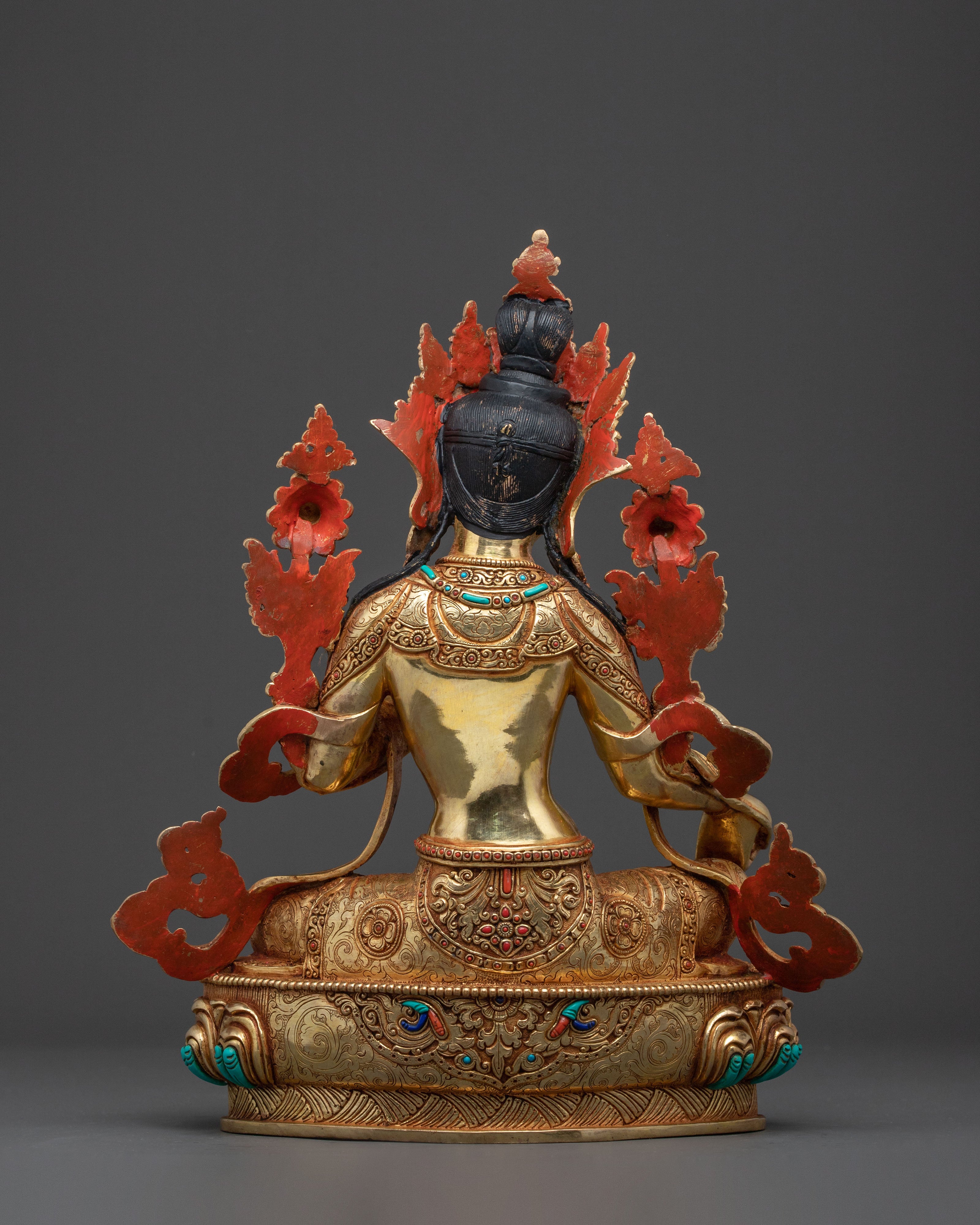 Handcrafted Green Tara Spiritual Statue | Exquisite 24K Gold Gilded