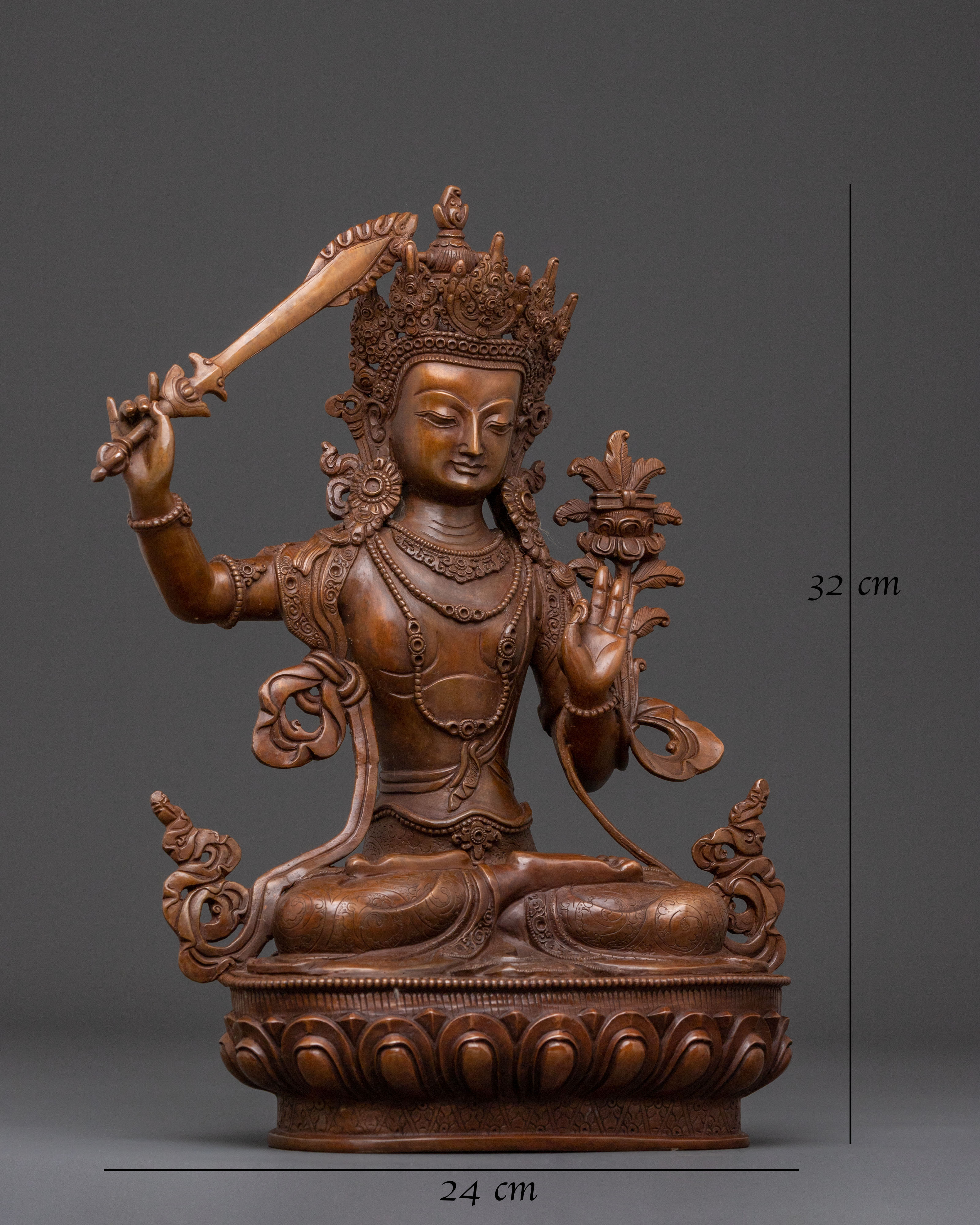 Manjushri Bodhisattva Statue for Altar - Oxidized Copper Finish