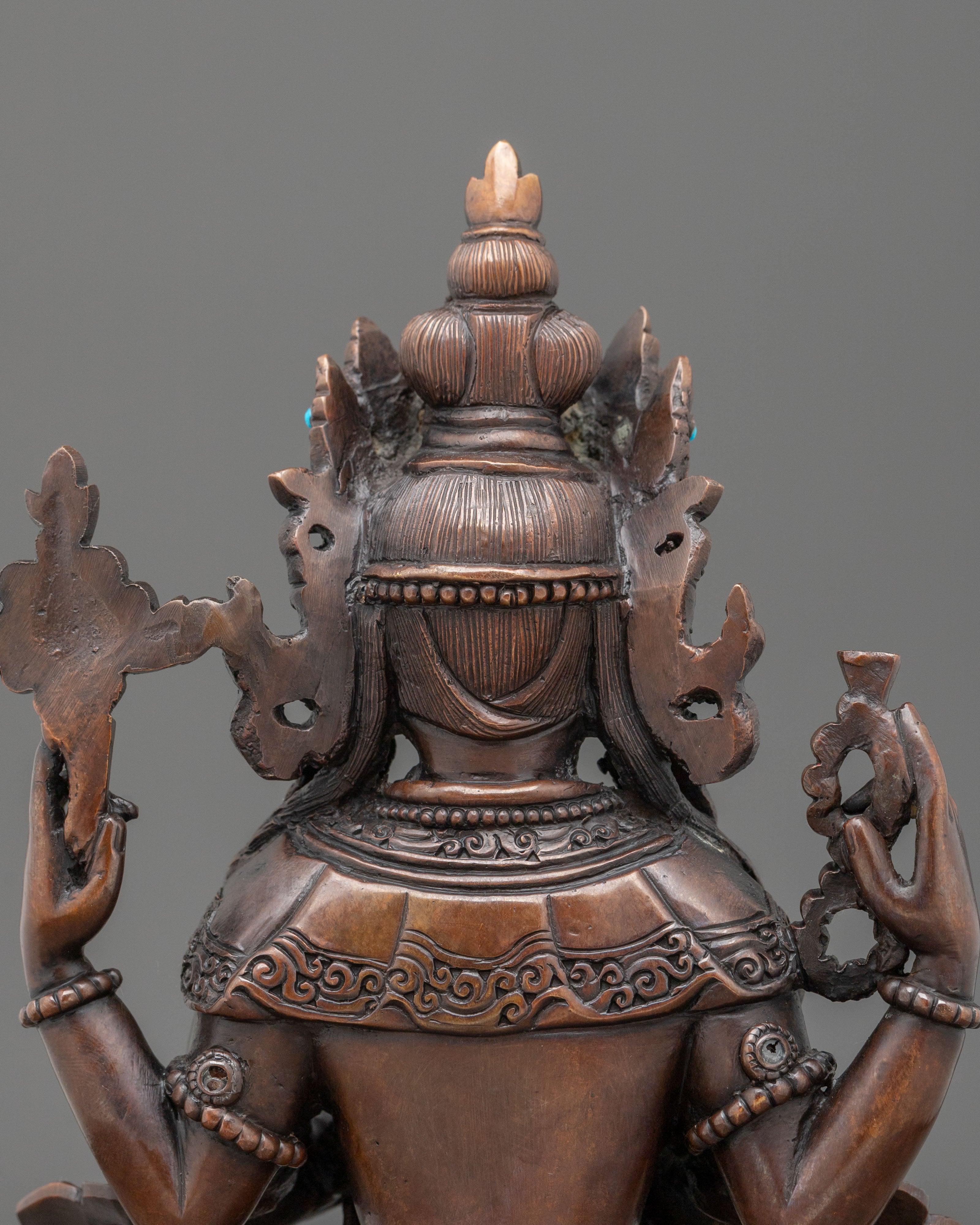 Four-Armed Chenrezig Oxidized Statue | Compassionate Figurine