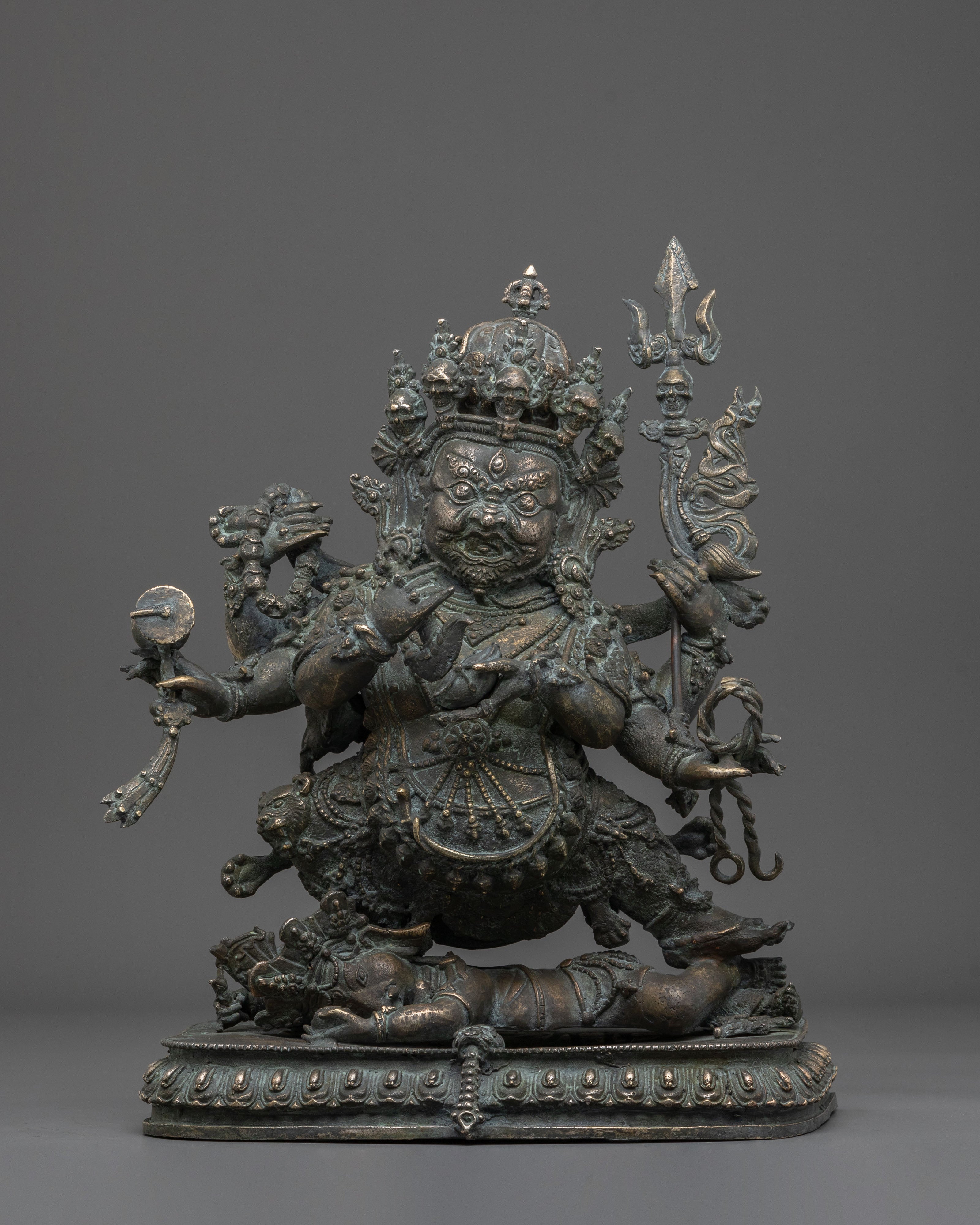 Six-Armed Mahakala Statue | Copper Figurine with Antique Finish