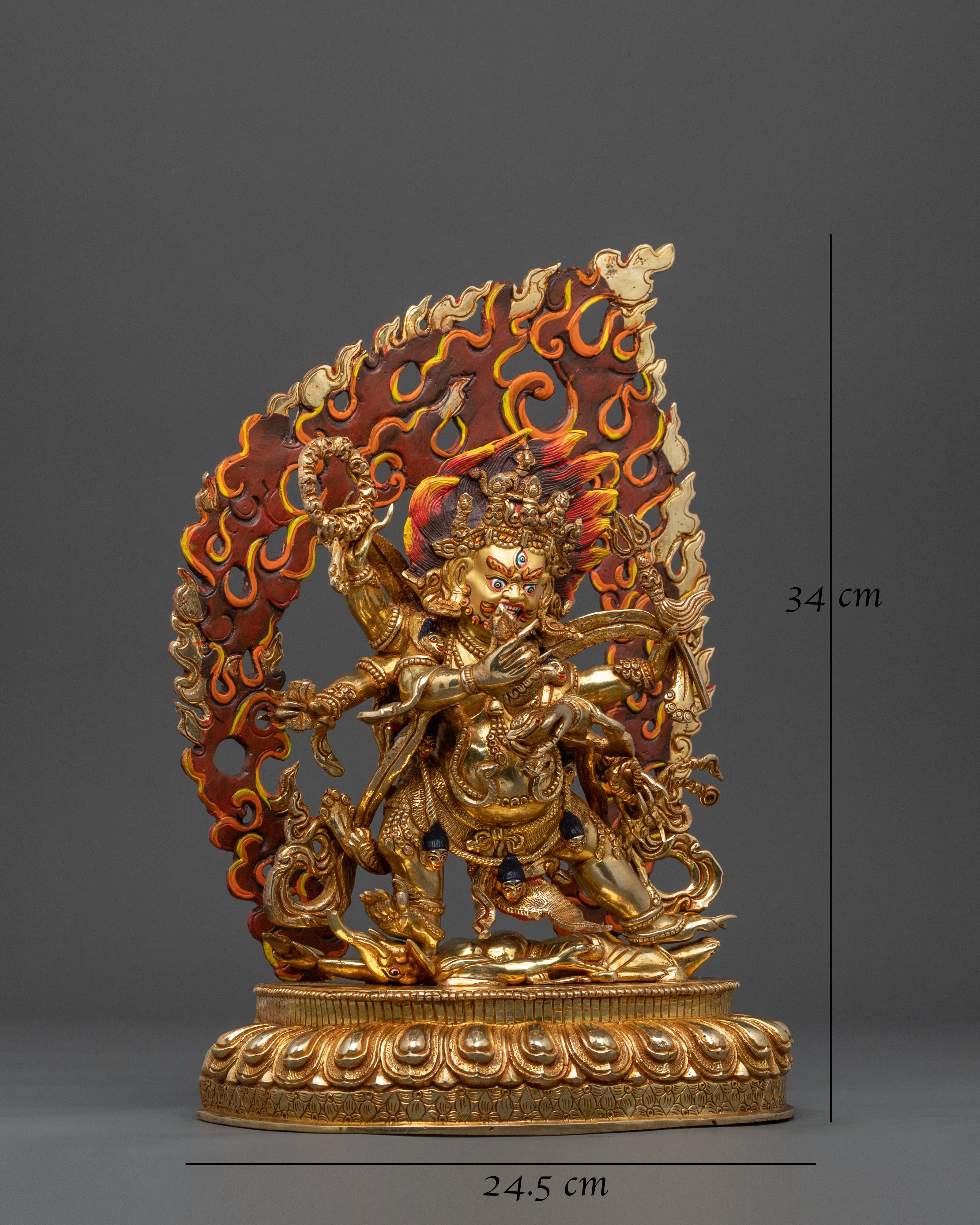 Six Armed Mahakala Golden Statue | Buddhist Protector