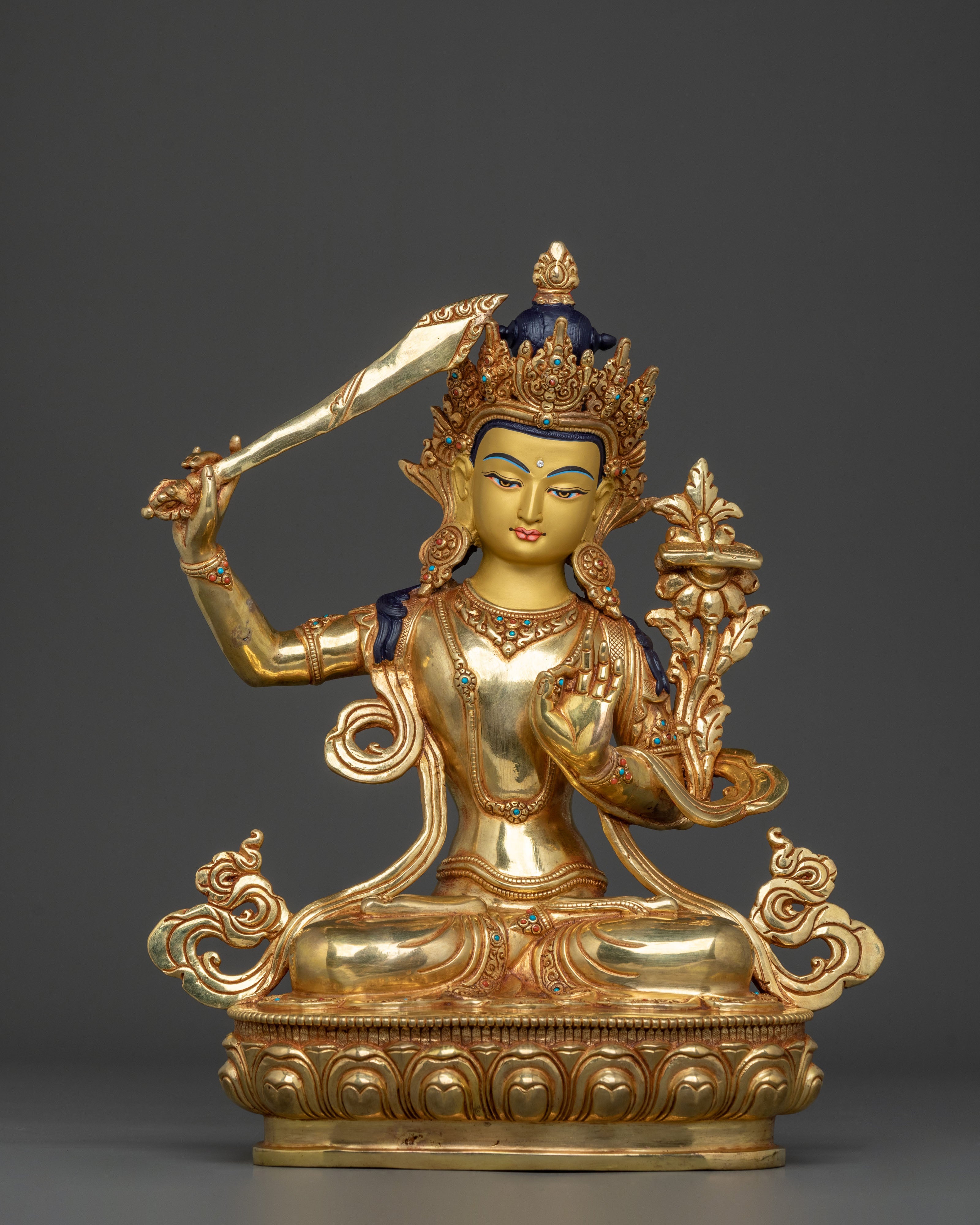 Flaming Sword of Wisdom Manjushri Statue | 24K Gold Gilded