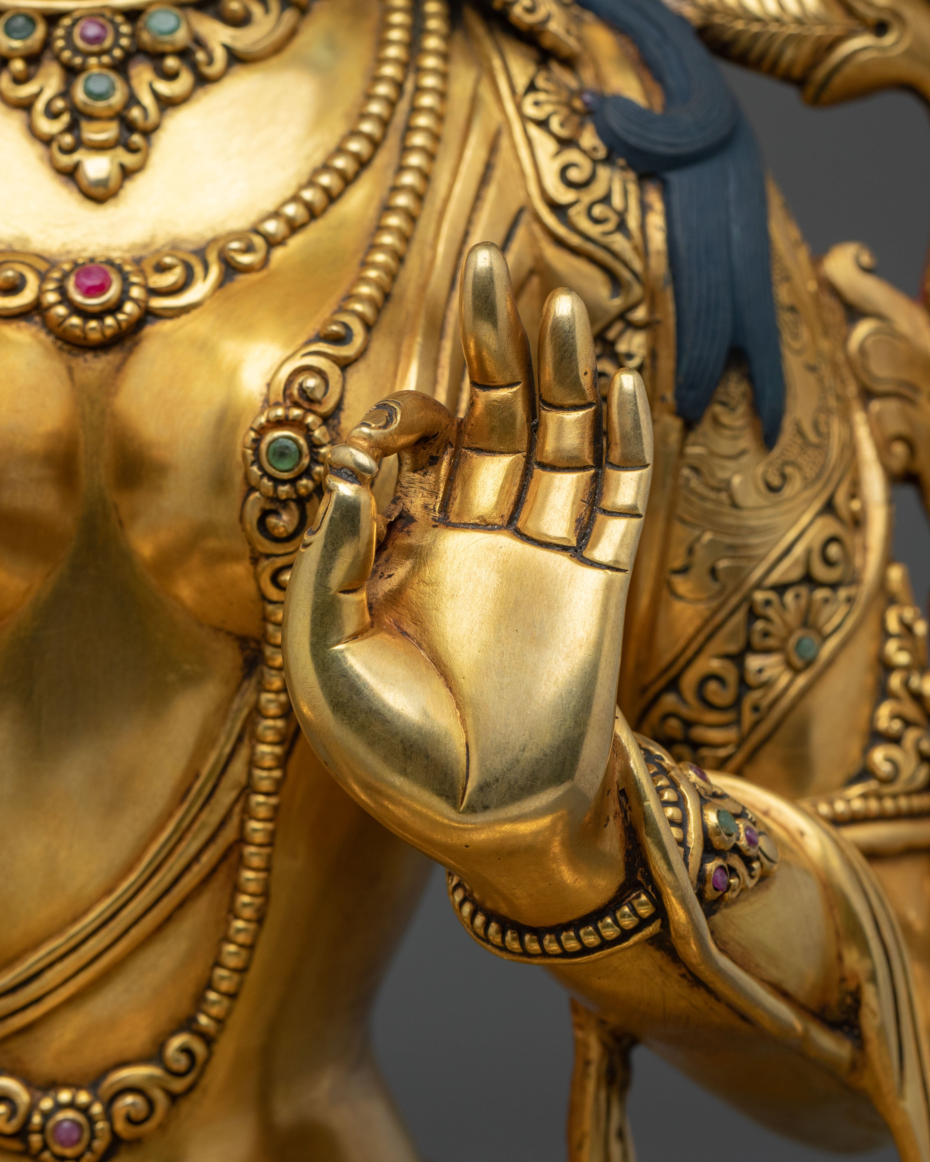 Tibetan Protector Figurine Green Tara in 24K Gold Gilded Copper