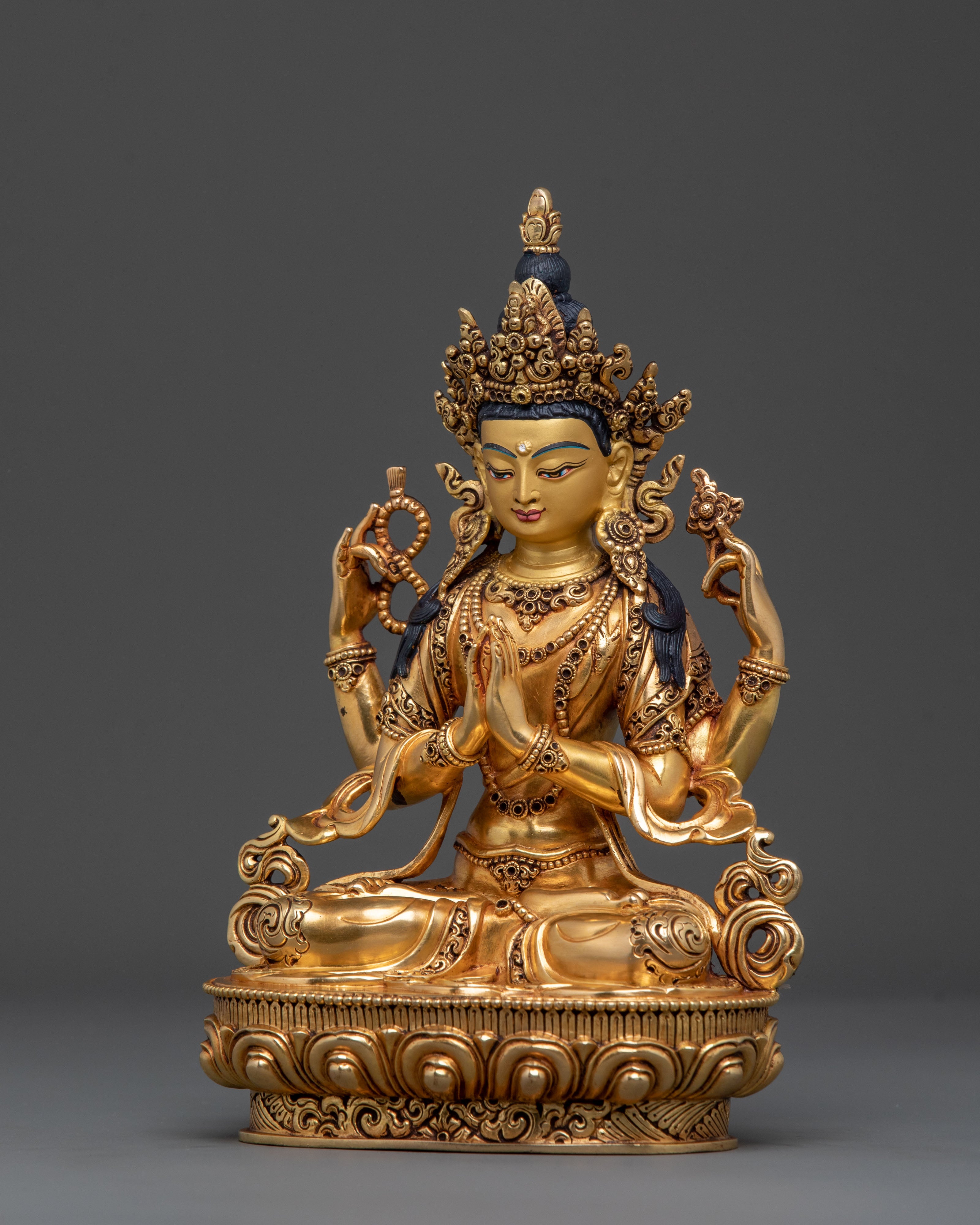 Chenrezig, Hand-Gilded Copper Statue