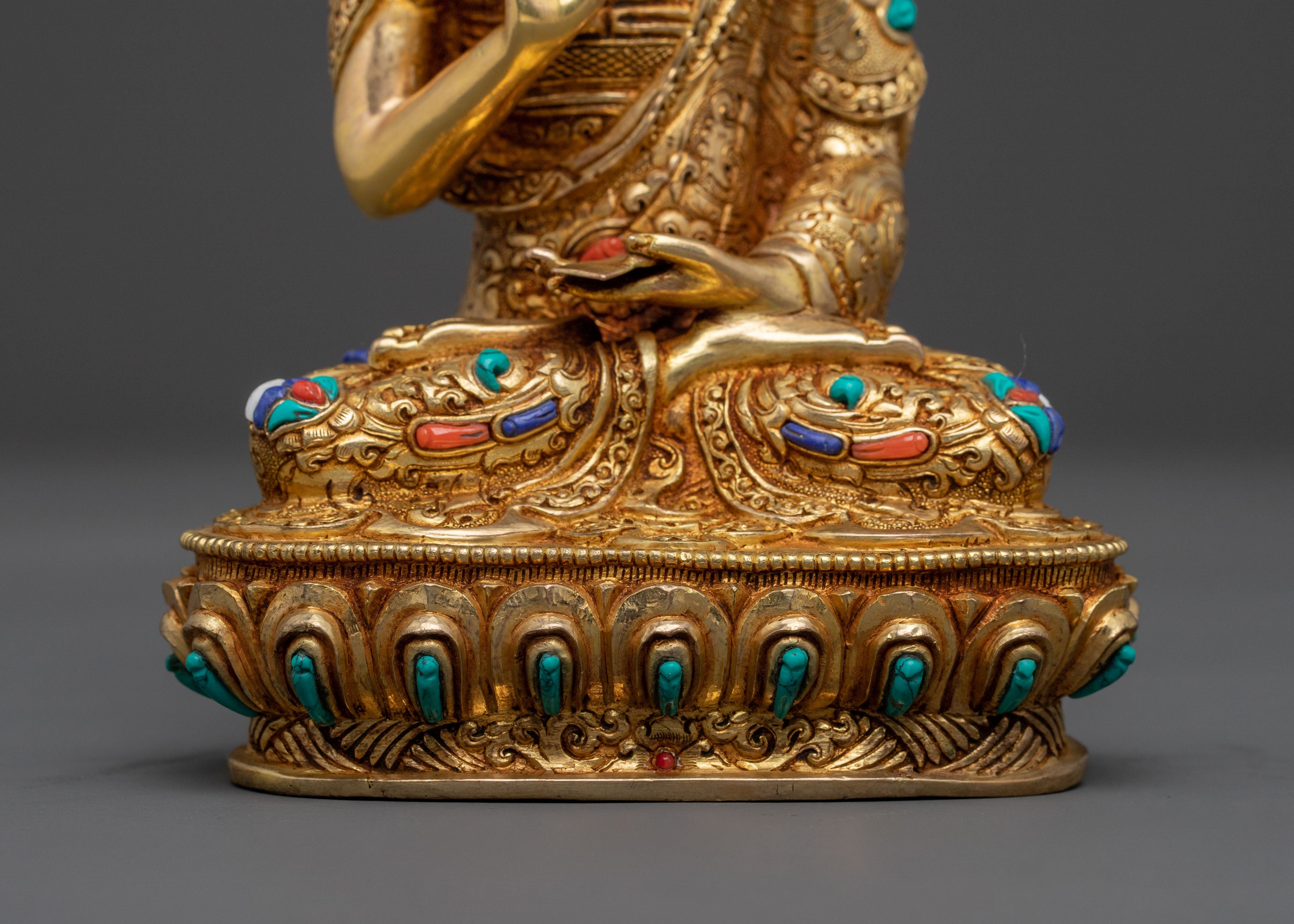 Tsongkhapa Set 24K Gold Gilded Copper Statue