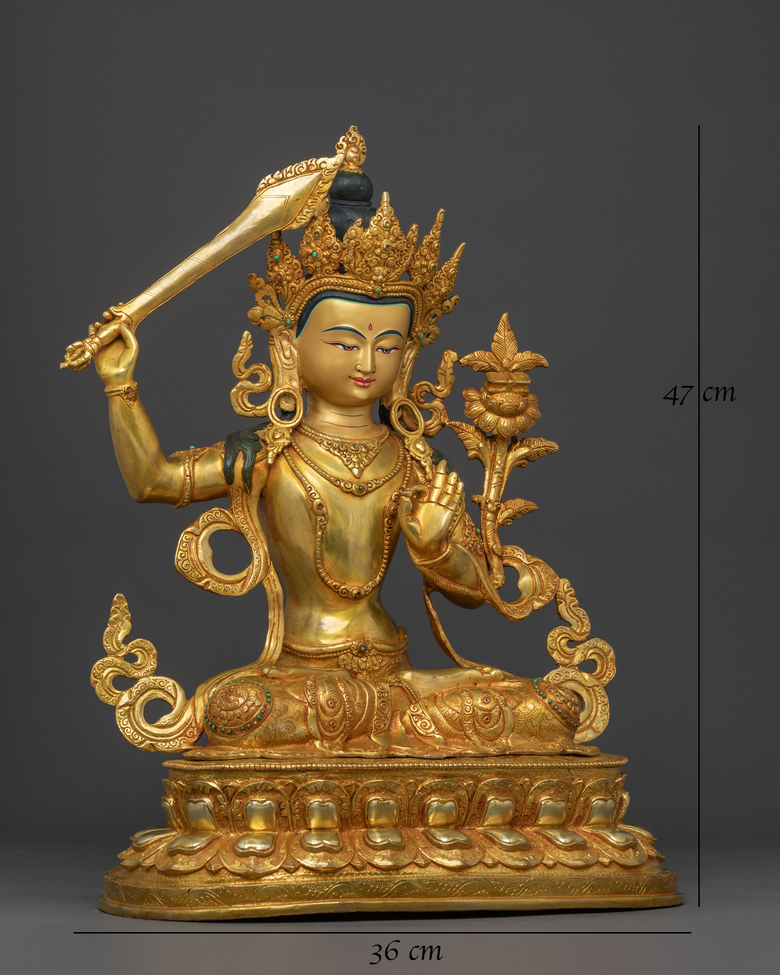 Manjushri 24k Gold Gilded Statue | Wisdom Figure